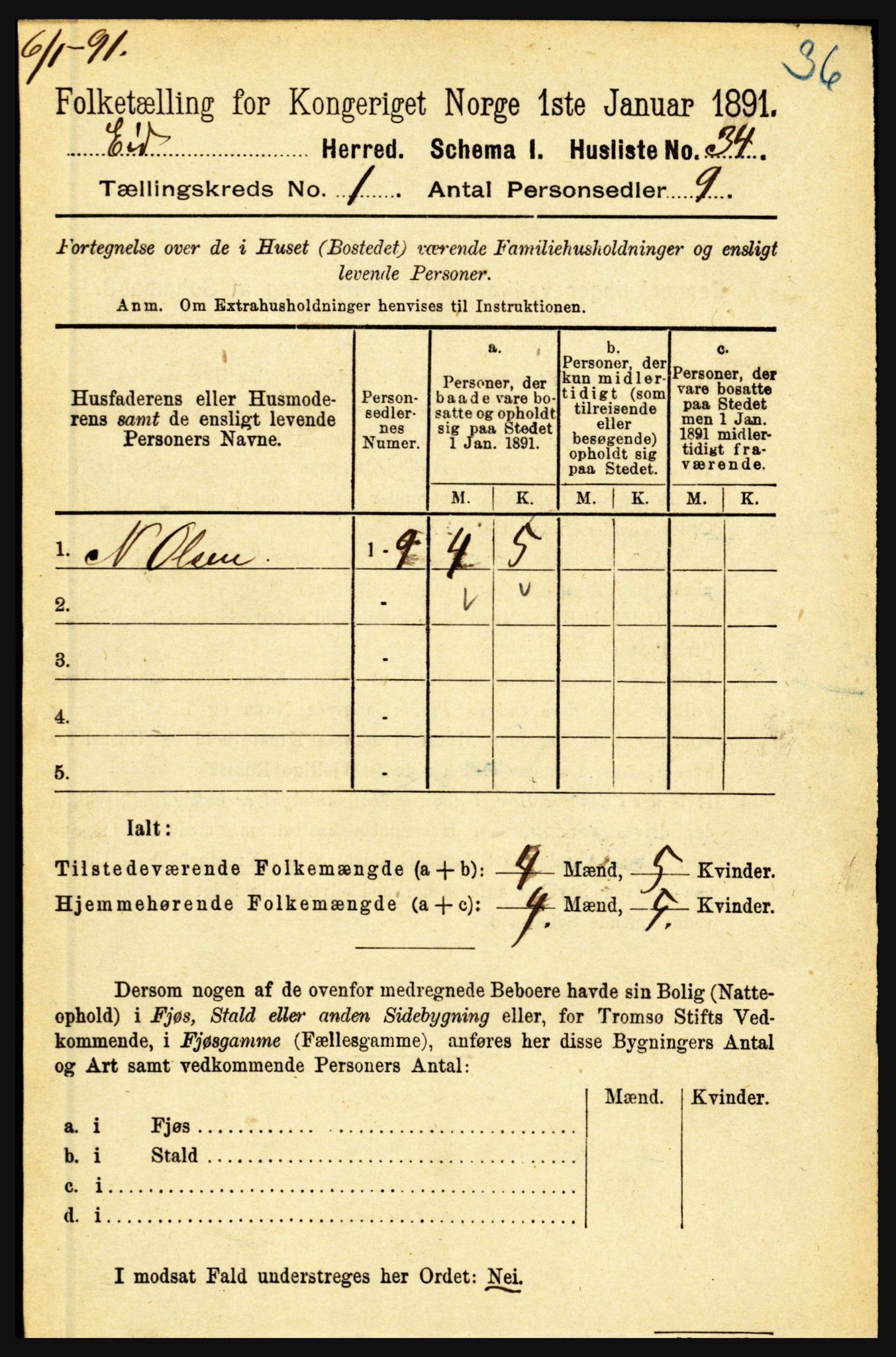 RA, Folketelling 1891 for 1443 Eid herred, 1891, s. 75