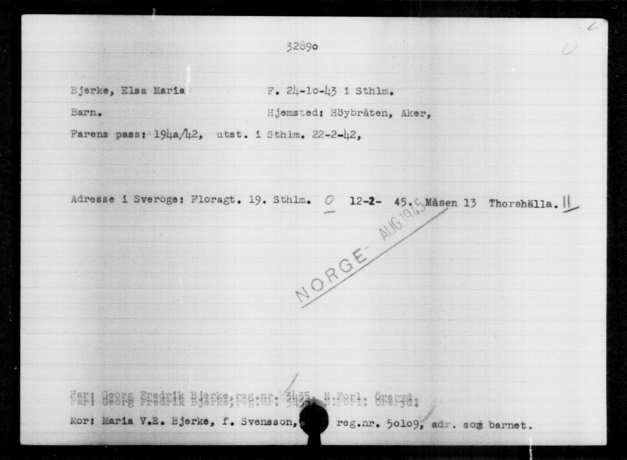 Utenriksstasjonene, Legasjonen i Stockholm, Flyktningkontoret, AV/RA-S-6753/V/Va/L0013: Kjesäterkartoteket, flyktninger med registreringsnr. 31500-34731, 1940-1945, s. 1451