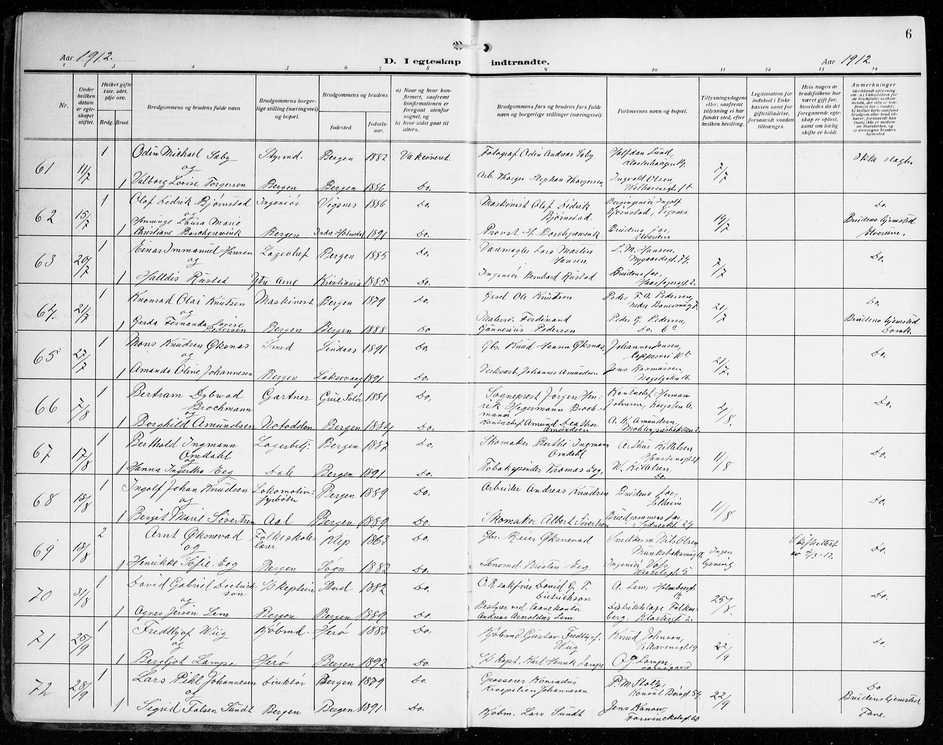 Johanneskirken sokneprestembete, AV/SAB-A-76001/H/Haa/L0013: Ministerialbok nr. D 2, 1912-1929, s. 6