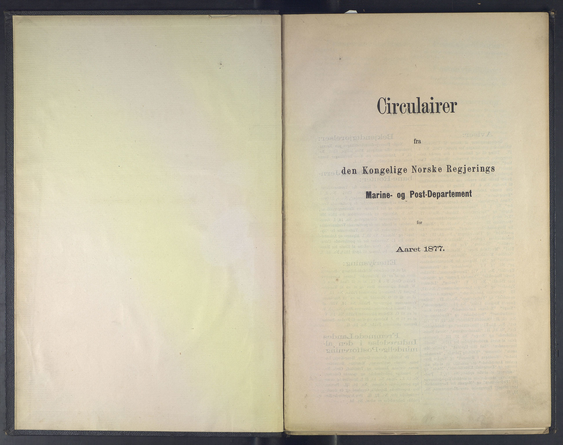 Norges Postmuseums bibliotek, NOPO/-/-/-: Sirkulærer fra Den Kongelige Norske Regjerings Marine- og Postdepartement, 1877-1878