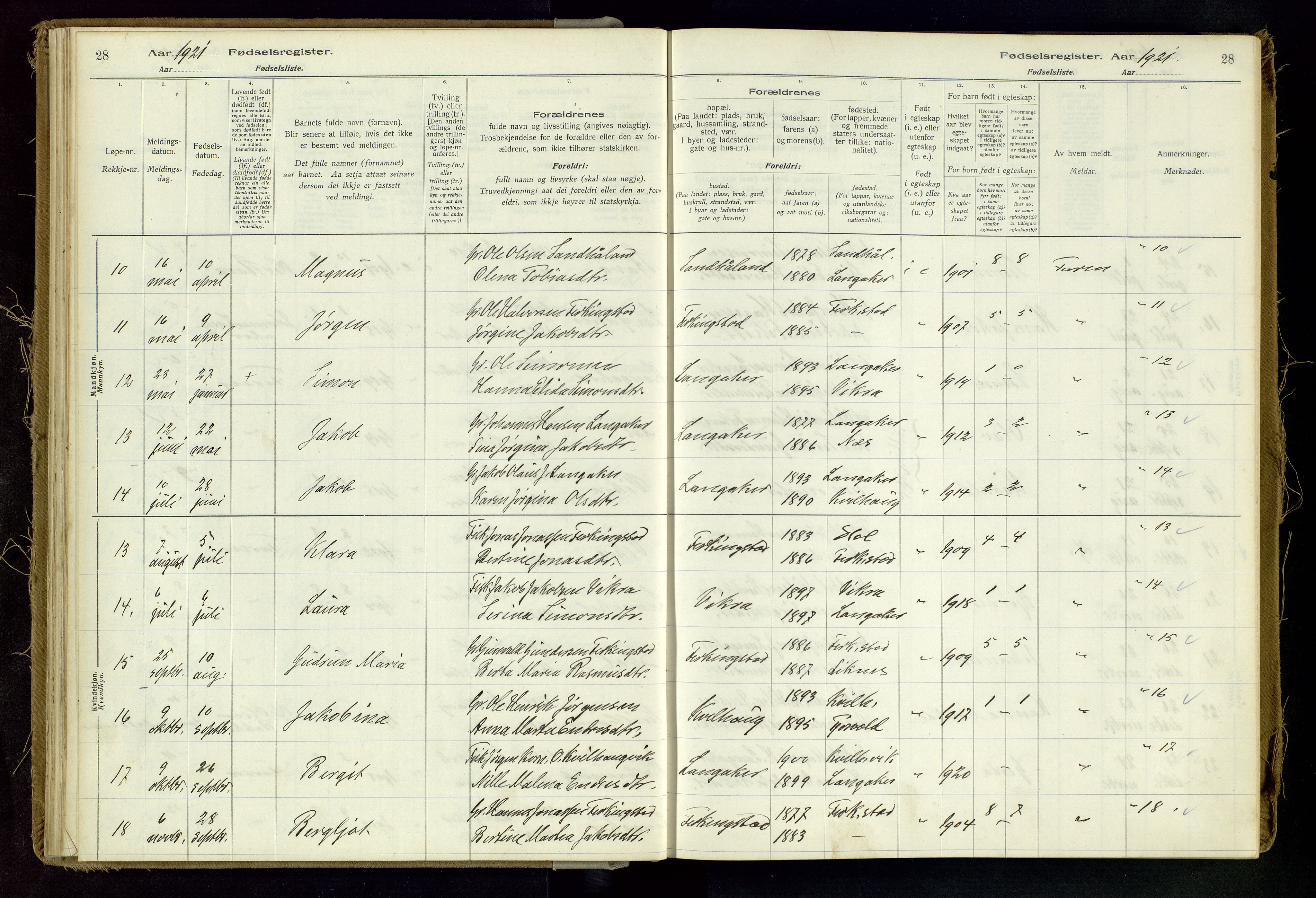 Skudenes sokneprestkontor, SAST/A -101849/I/Id/L0002: Fødselsregister nr. 2, 1916-1962, s. 28