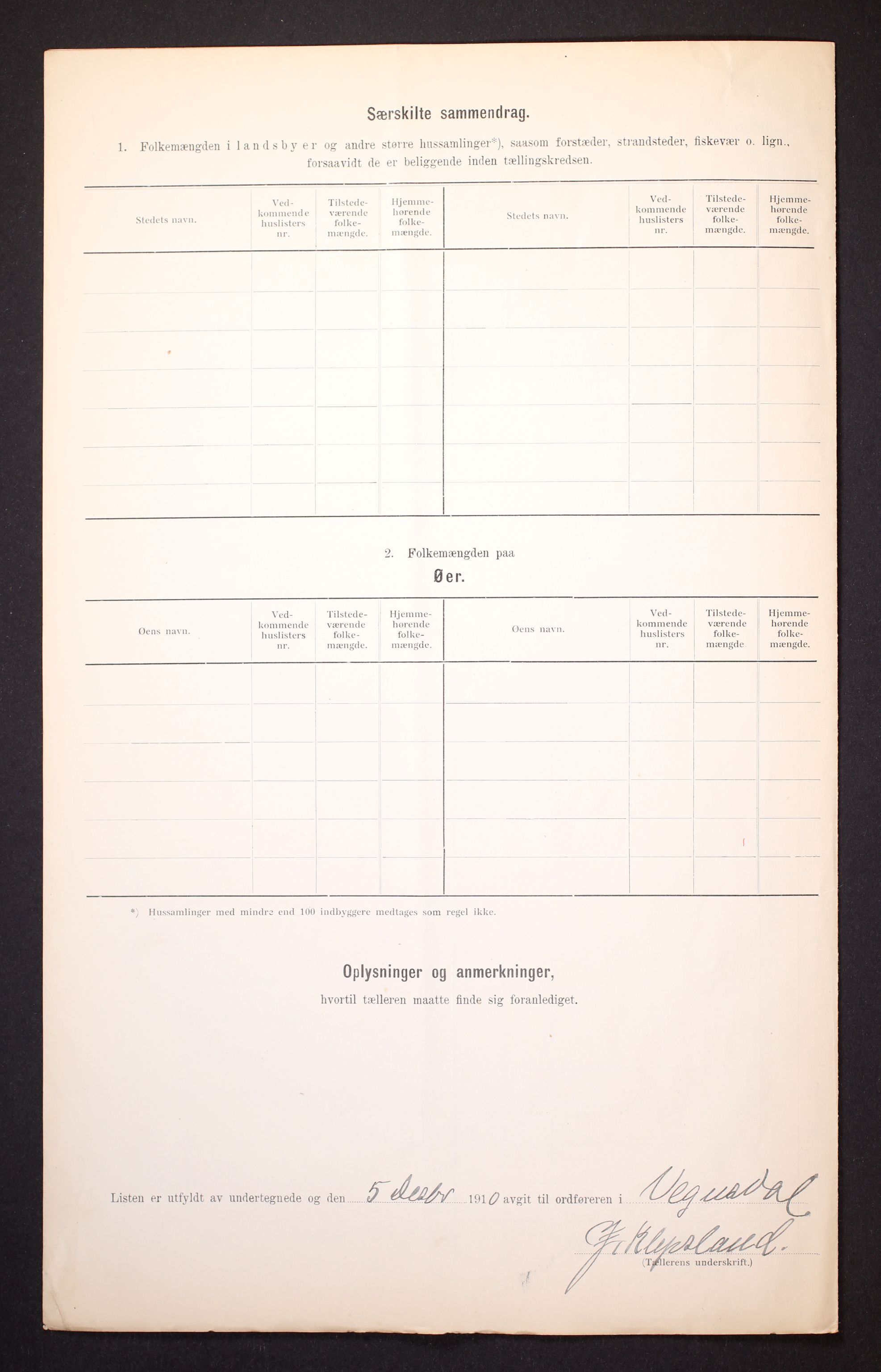 RA, Folketelling 1910 for 0934 Vegusdal herred, 1910, s. 9