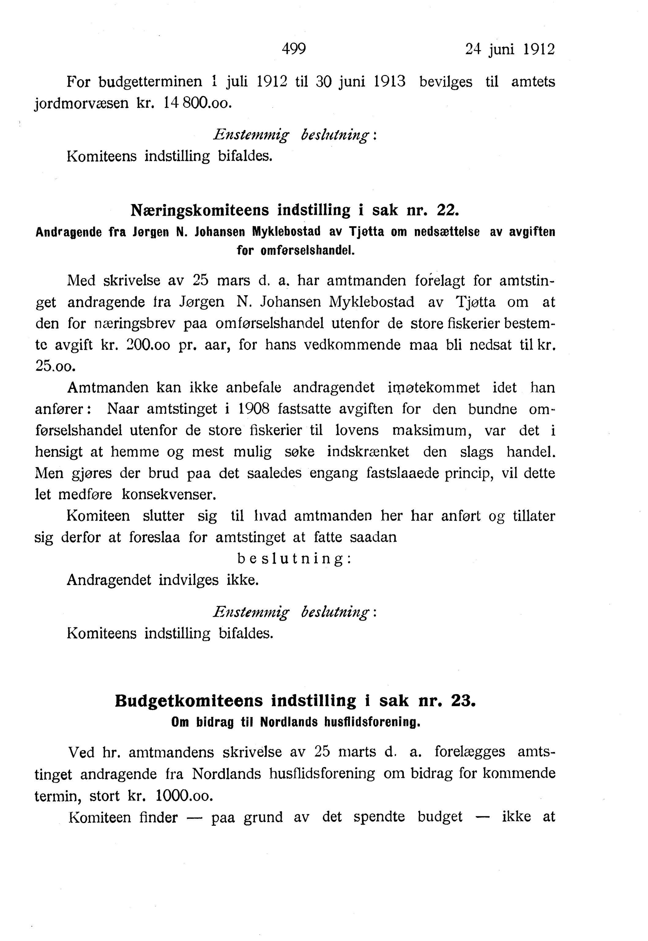 Nordland Fylkeskommune. Fylkestinget, AIN/NFK-17/176/A/Ac/L0035: Fylkestingsforhandlinger 1912, 1912