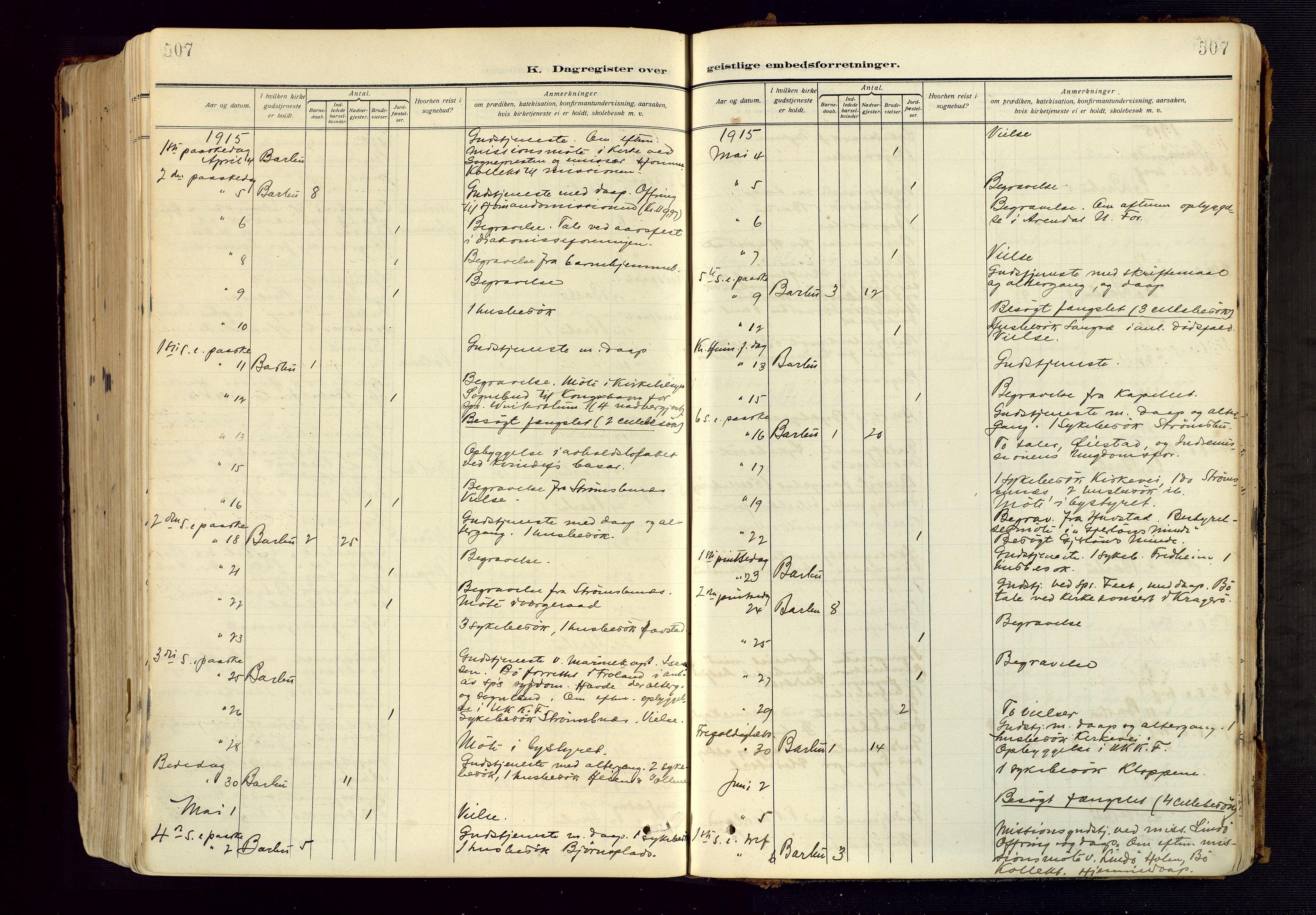 Barbu sokneprestkontor, SAK/1111-0003/F/Fa/L0006: Ministerialbok nr. A 6, 1910-1929, s. 507