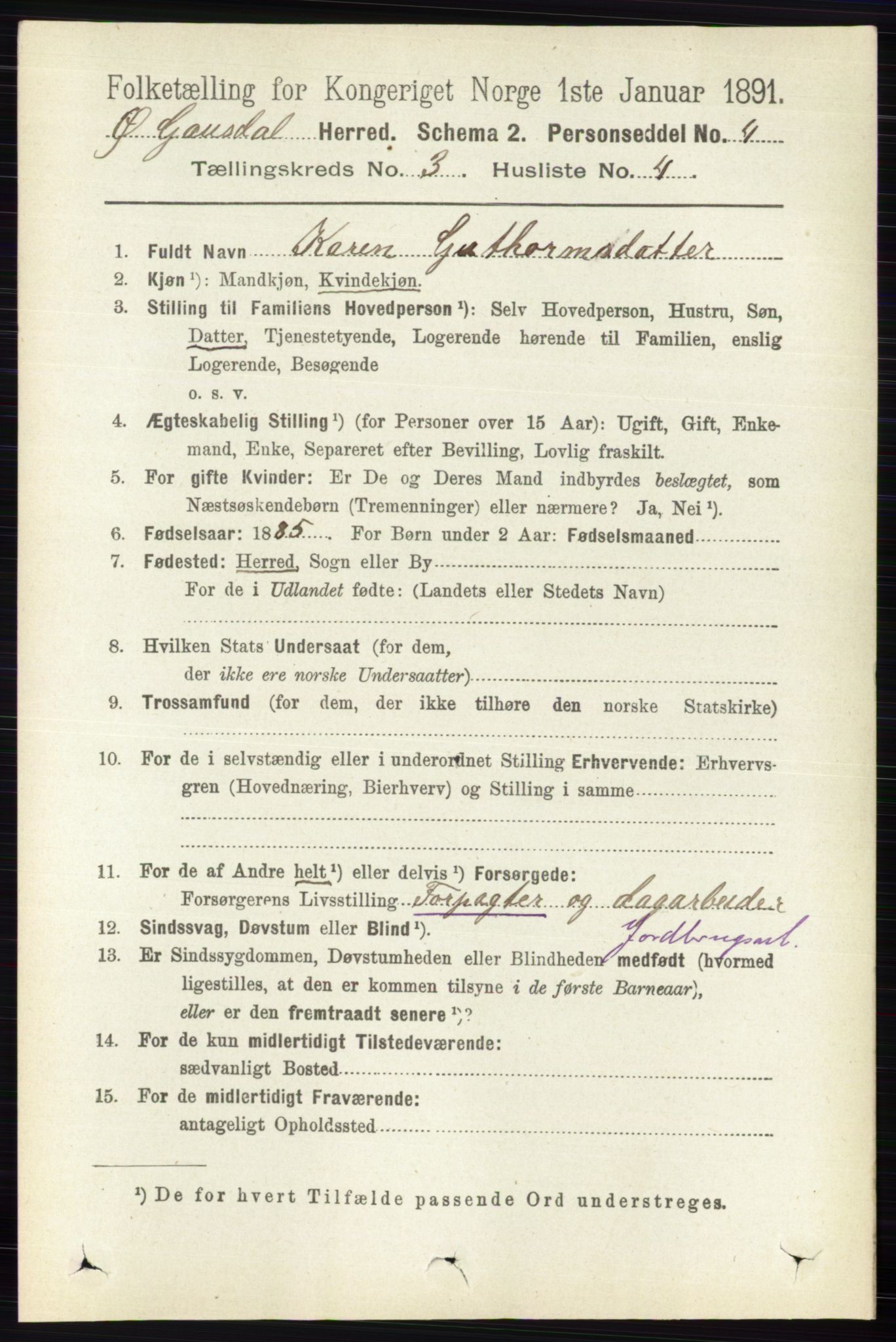 RA, Folketelling 1891 for 0522 Østre Gausdal herred, 1891, s. 1743