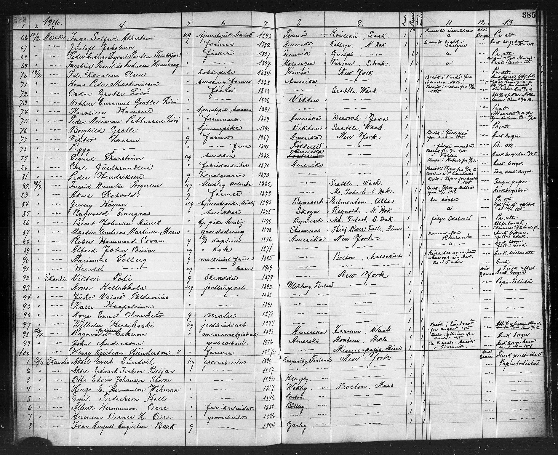 Trondheim politikammer, AV/SAT-A-1887/1/32/L0015: Emigrantprotokoll XIV, 1911-1916, s. 385