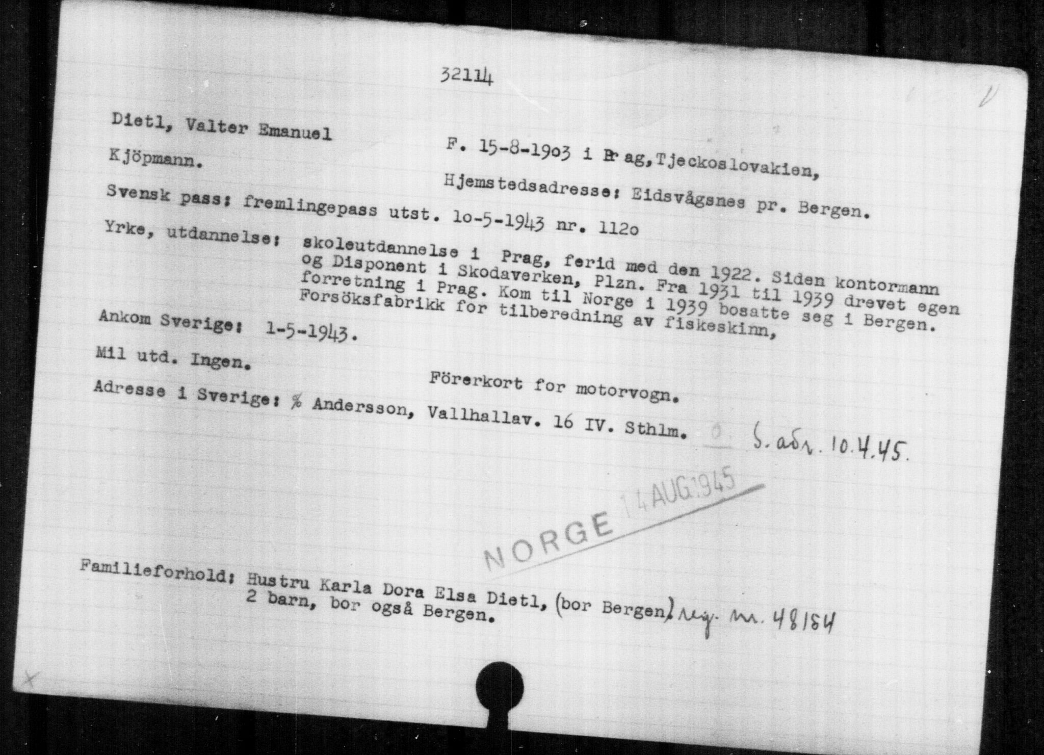 Den Kgl. Norske Legasjons Flyktningskontor, AV/RA-S-6753/V/Va/L0013: Kjesäterkartoteket.  Flyktningenr. 31500-34731, 1940-1945, s. 669