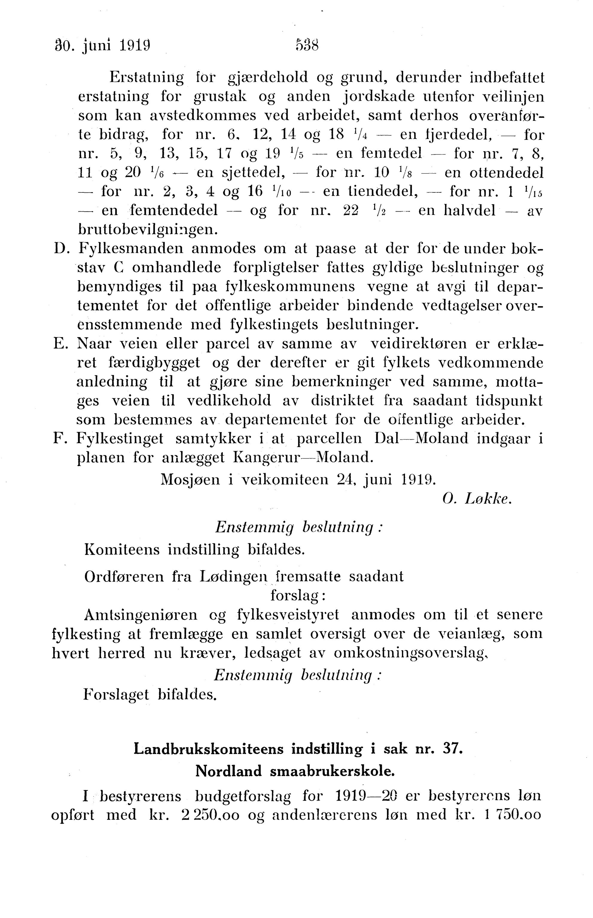 Nordland Fylkeskommune. Fylkestinget, AIN/NFK-17/176/A/Ac/L0042: Fylkestingsforhandlinger 1919, 1919