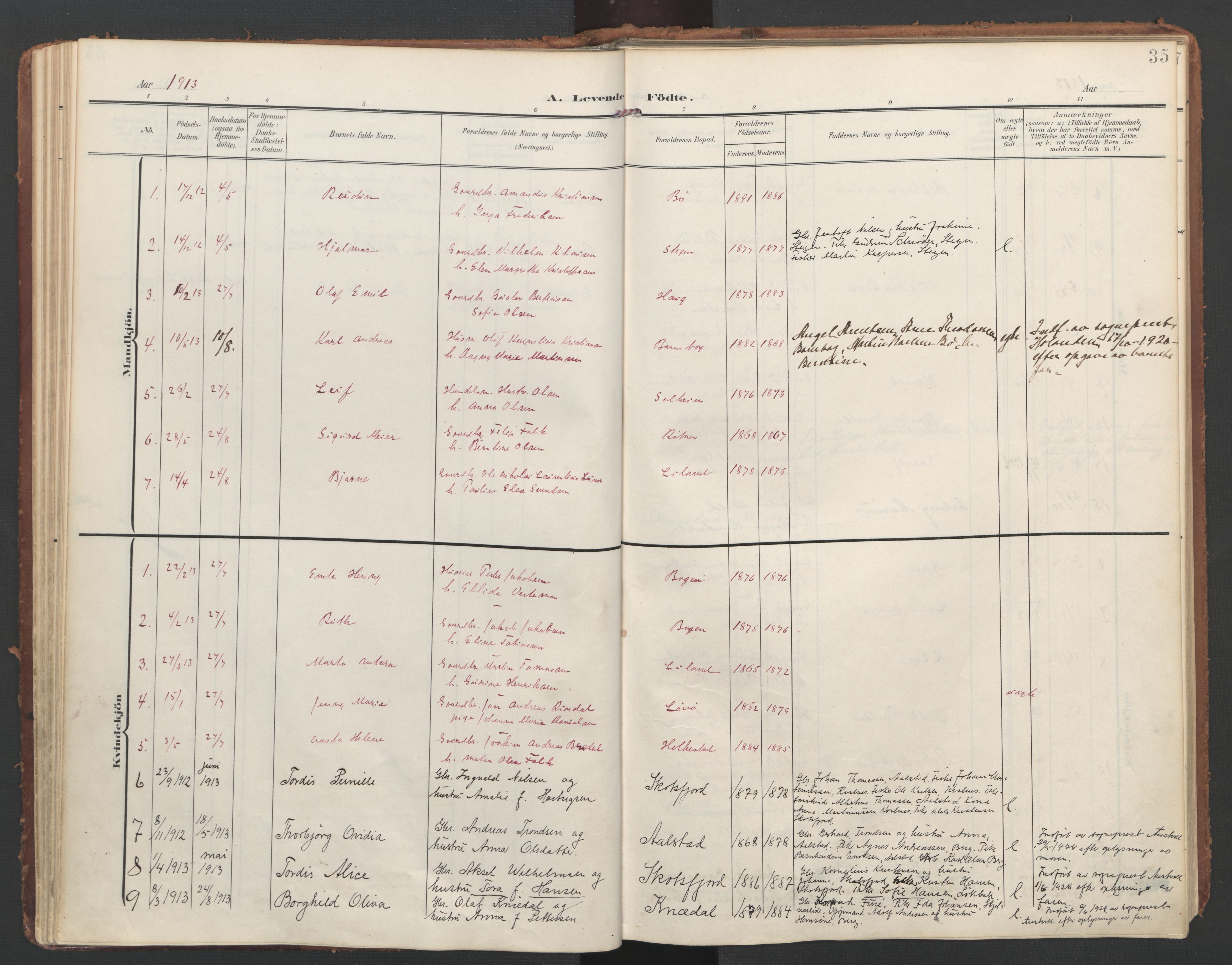 Ministerialprotokoller, klokkerbøker og fødselsregistre - Nordland, AV/SAT-A-1459/855/L0805: Ministerialbok nr. 855A13, 1906-1920, s. 35