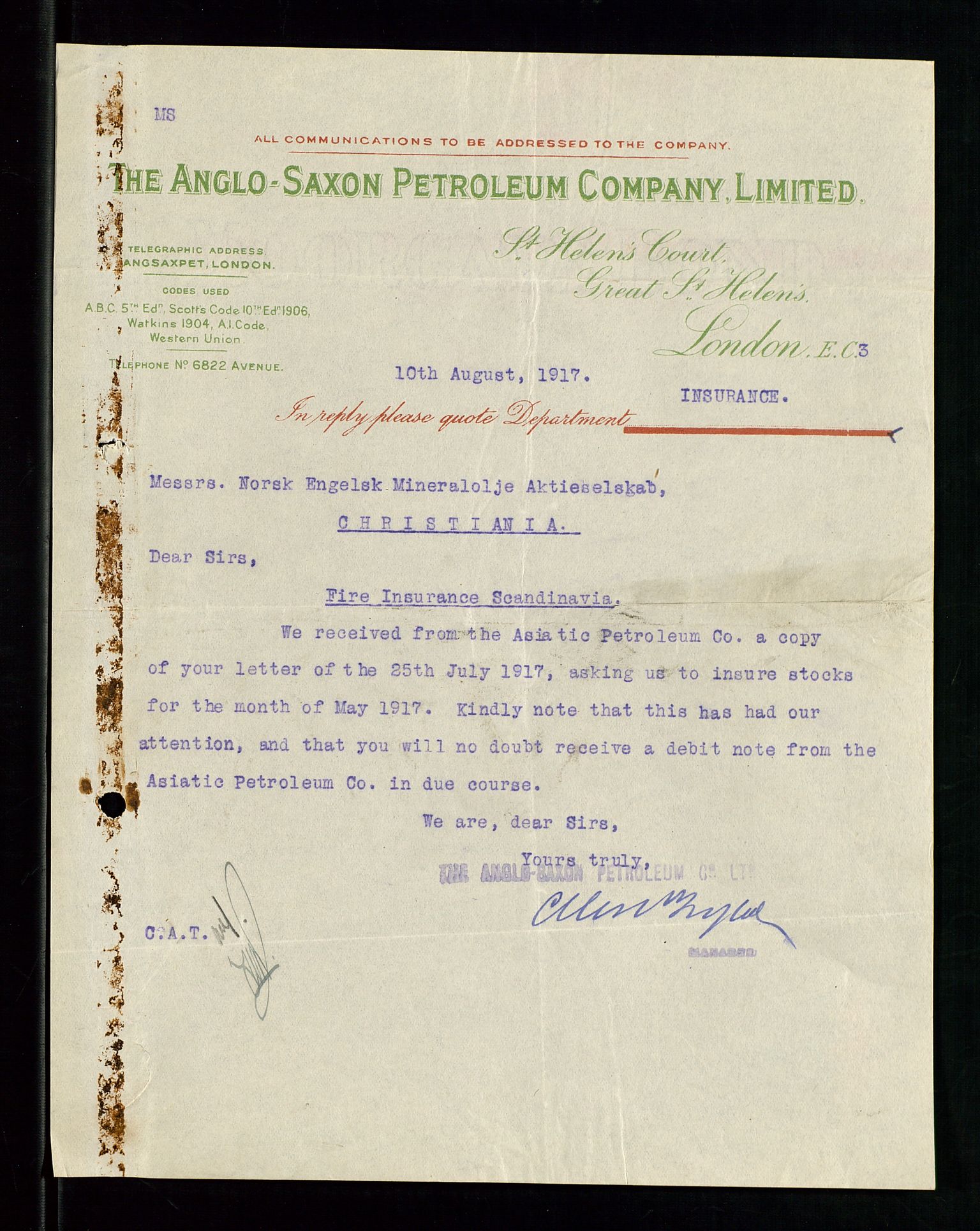 Pa 1521 - A/S Norske Shell, AV/SAST-A-101915/E/Ea/Eaa/L0001: Sjefskorrespondanse, 1917, s. 58