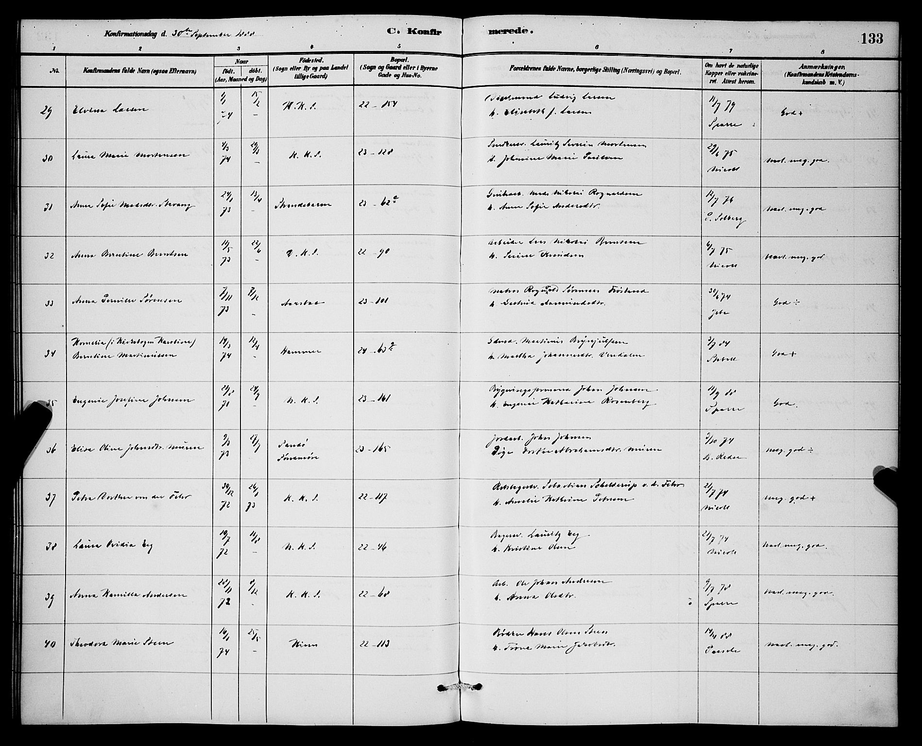 Korskirken sokneprestembete, AV/SAB-A-76101/H/Hab: Klokkerbok nr. C 3, 1880-1892, s. 133