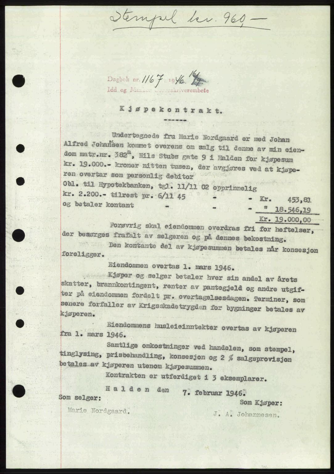 Idd og Marker sorenskriveri, SAO/A-10283/G/Gb/Gbb/L0008: Pantebok nr. A8, 1946-1946, Dagboknr: 1167/1946