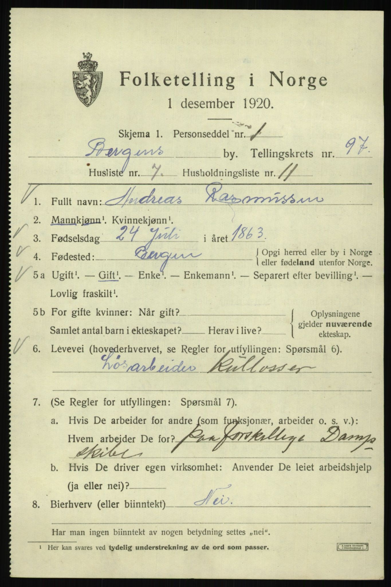 SAB, Folketelling 1920 for 1301 Bergen kjøpstad, 1920, s. 170985
