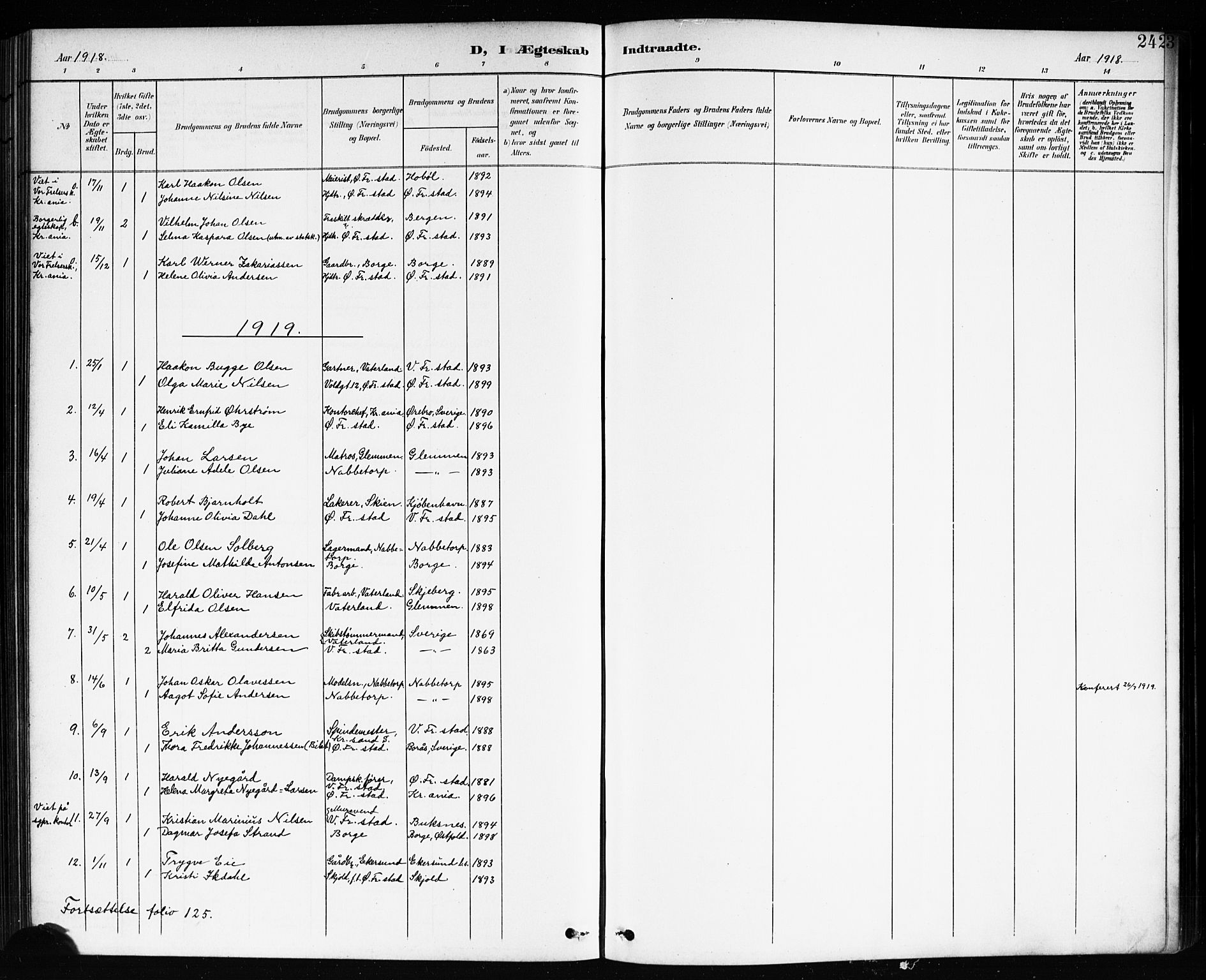 Østre Fredrikstad prestekontor Kirkebøker, SAO/A-10907/G/Ga/L0002: Klokkerbok nr. 2, 1900-1919, s. 242