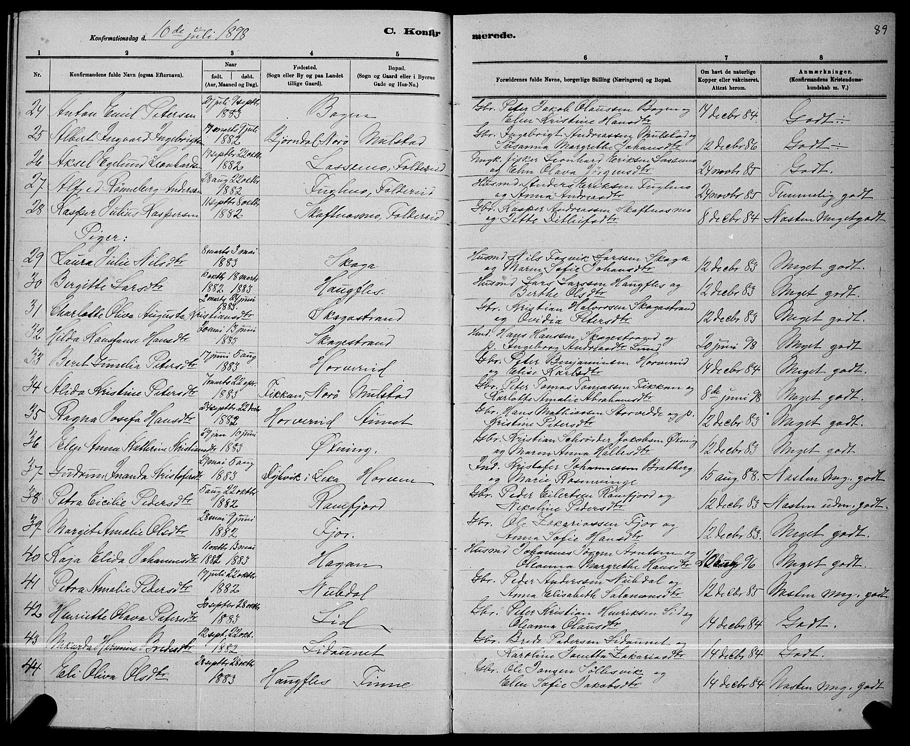 Ministerialprotokoller, klokkerbøker og fødselsregistre - Nord-Trøndelag, SAT/A-1458/780/L0651: Klokkerbok nr. 780C03, 1884-1898, s. 89