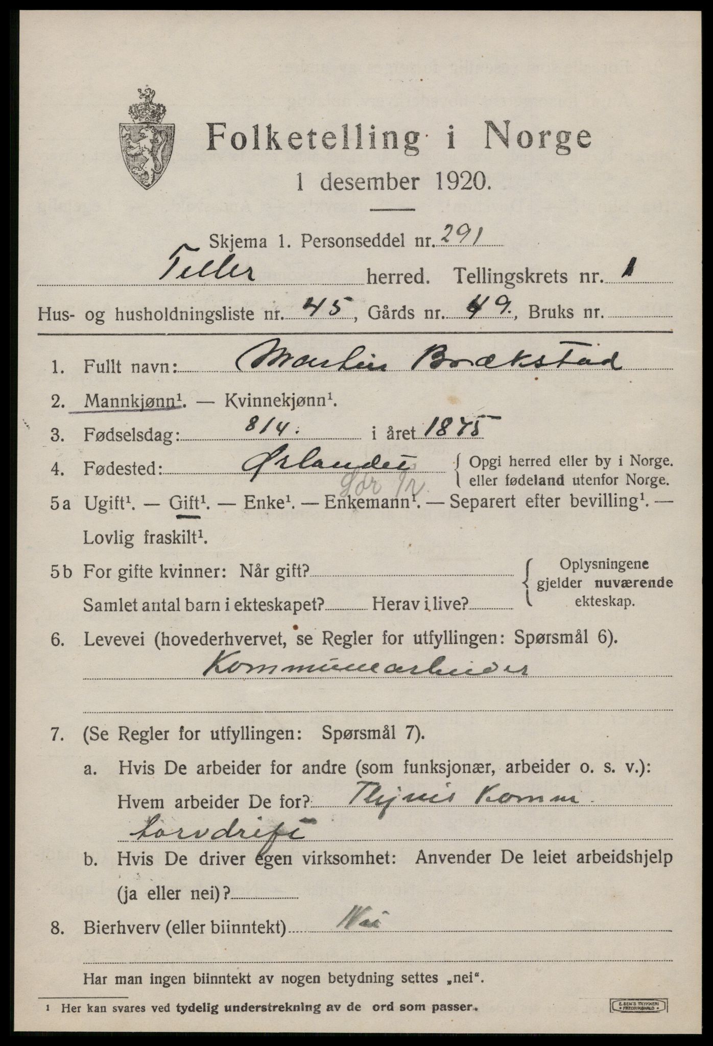 SAT, Folketelling 1920 for 1661 Tiller herred, 1920, s. 949