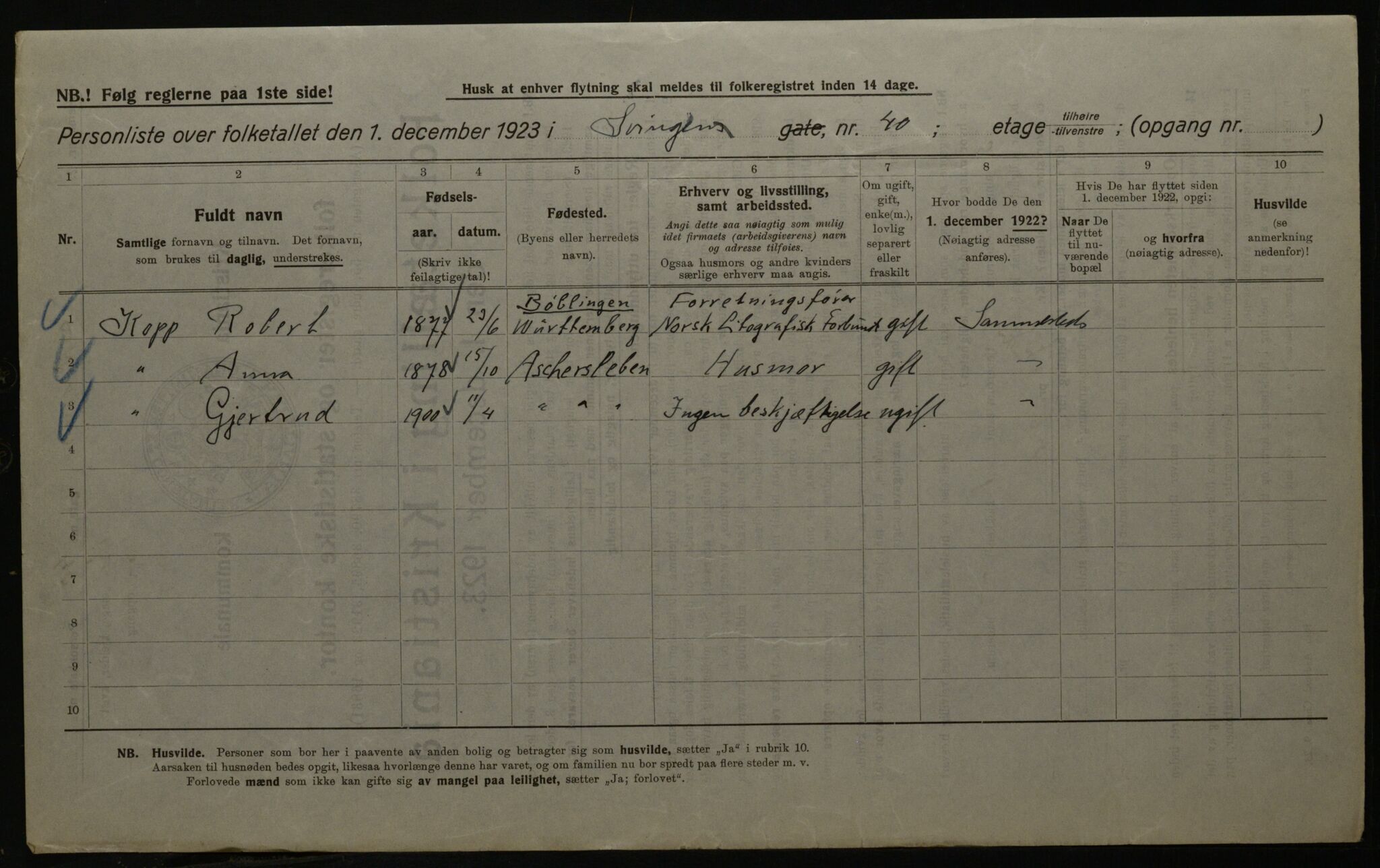 OBA, Kommunal folketelling 1.12.1923 for Kristiania, 1923, s. 117630