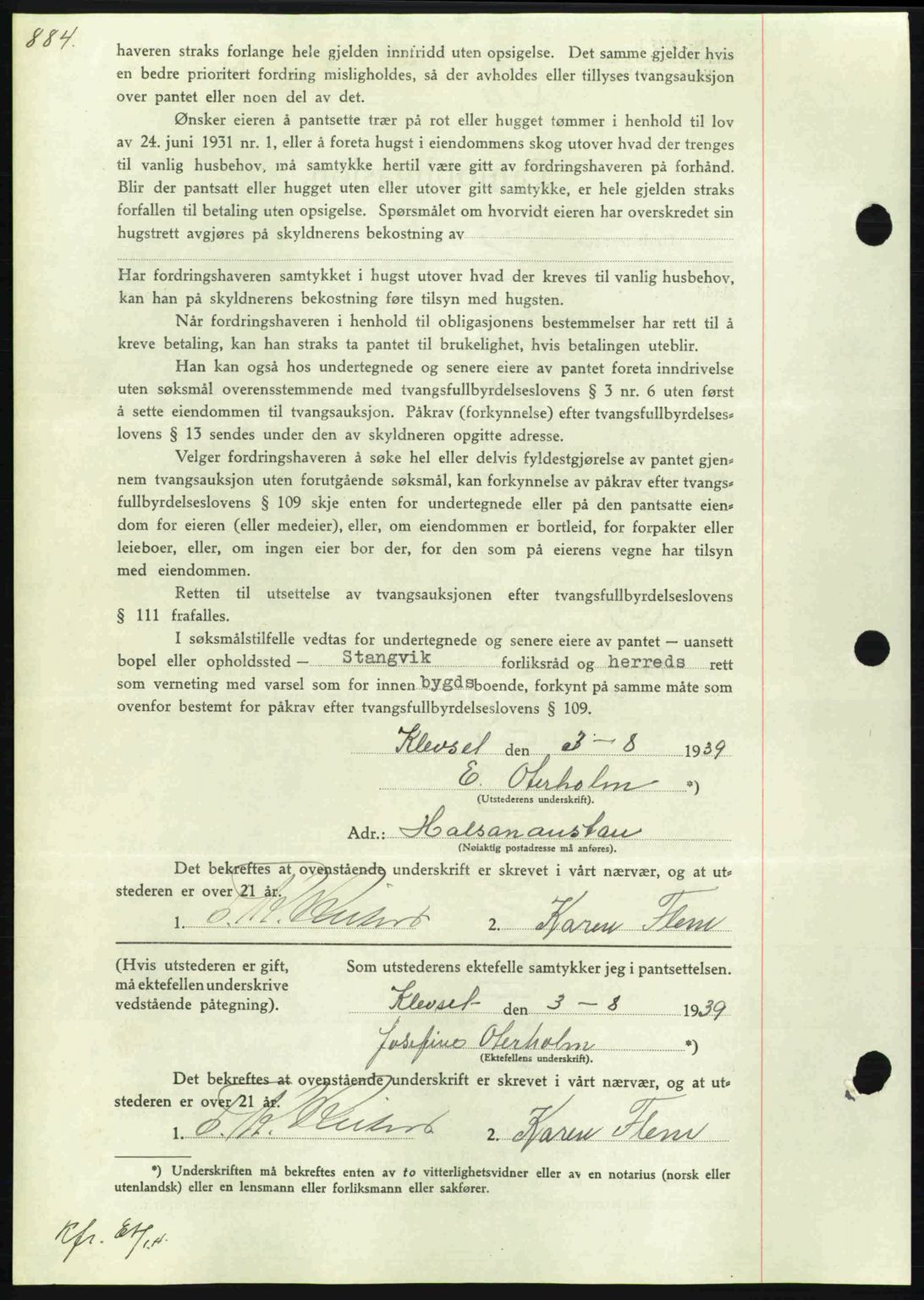 Nordmøre sorenskriveri, AV/SAT-A-4132/1/2/2Ca: Pantebok nr. B85, 1939-1939, Dagboknr: 2307/1939