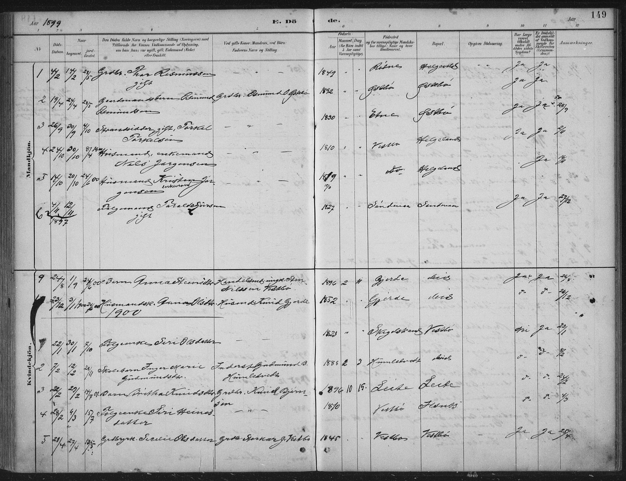 Vikedal sokneprestkontor, SAST/A-101840/01/IV: Ministerialbok nr. A 11, 1884-1933, s. 149