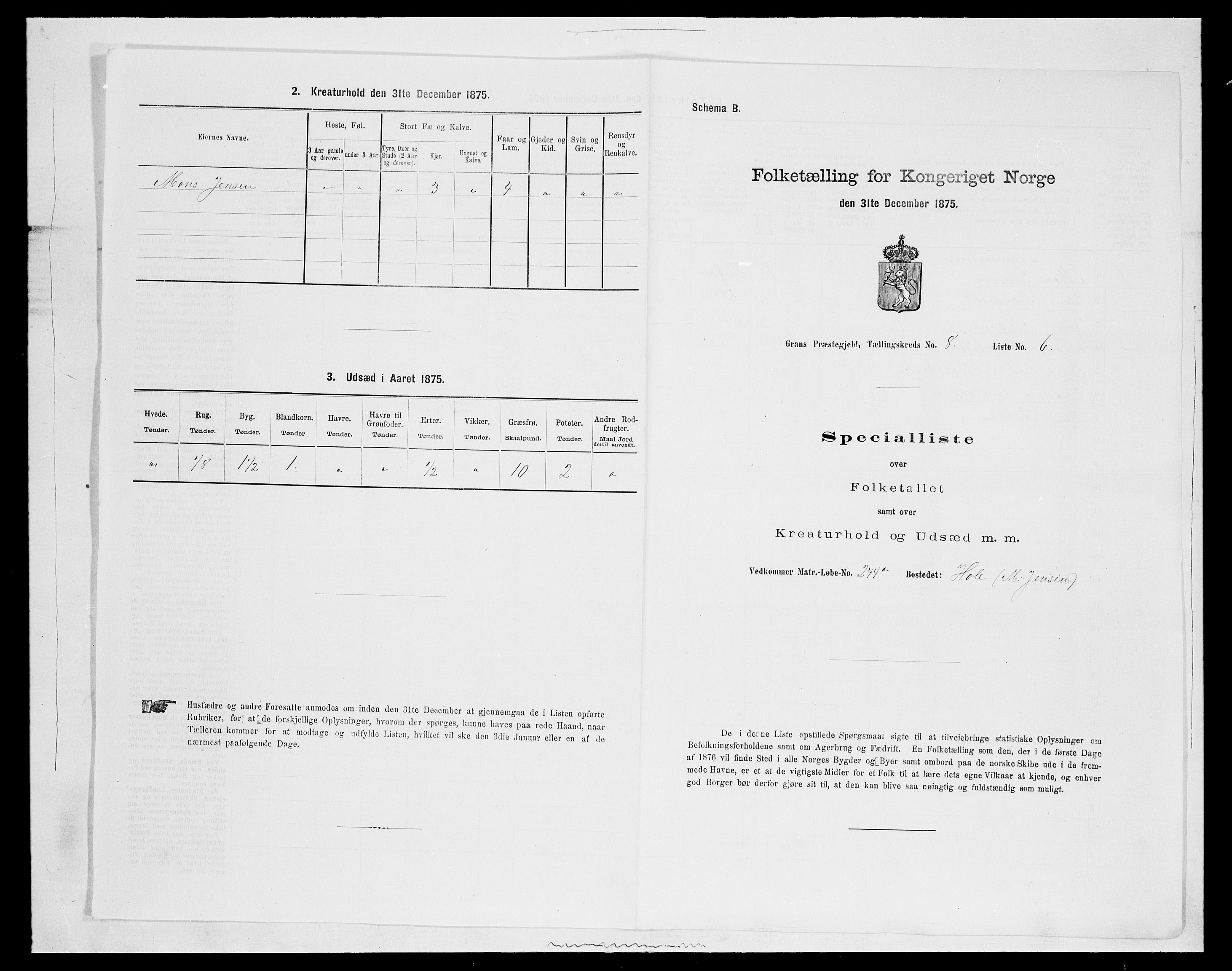 SAH, Folketelling 1875 for 0534P Gran prestegjeld, 1875, s. 1491