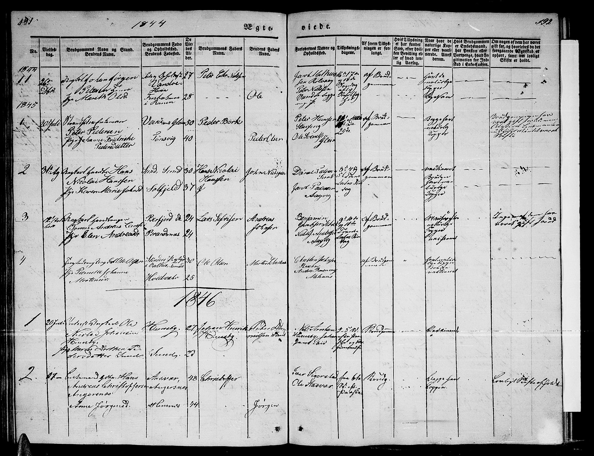 Ministerialprotokoller, klokkerbøker og fødselsregistre - Nordland, SAT/A-1459/835/L0530: Klokkerbok nr. 835C02, 1842-1865, s. 191-192