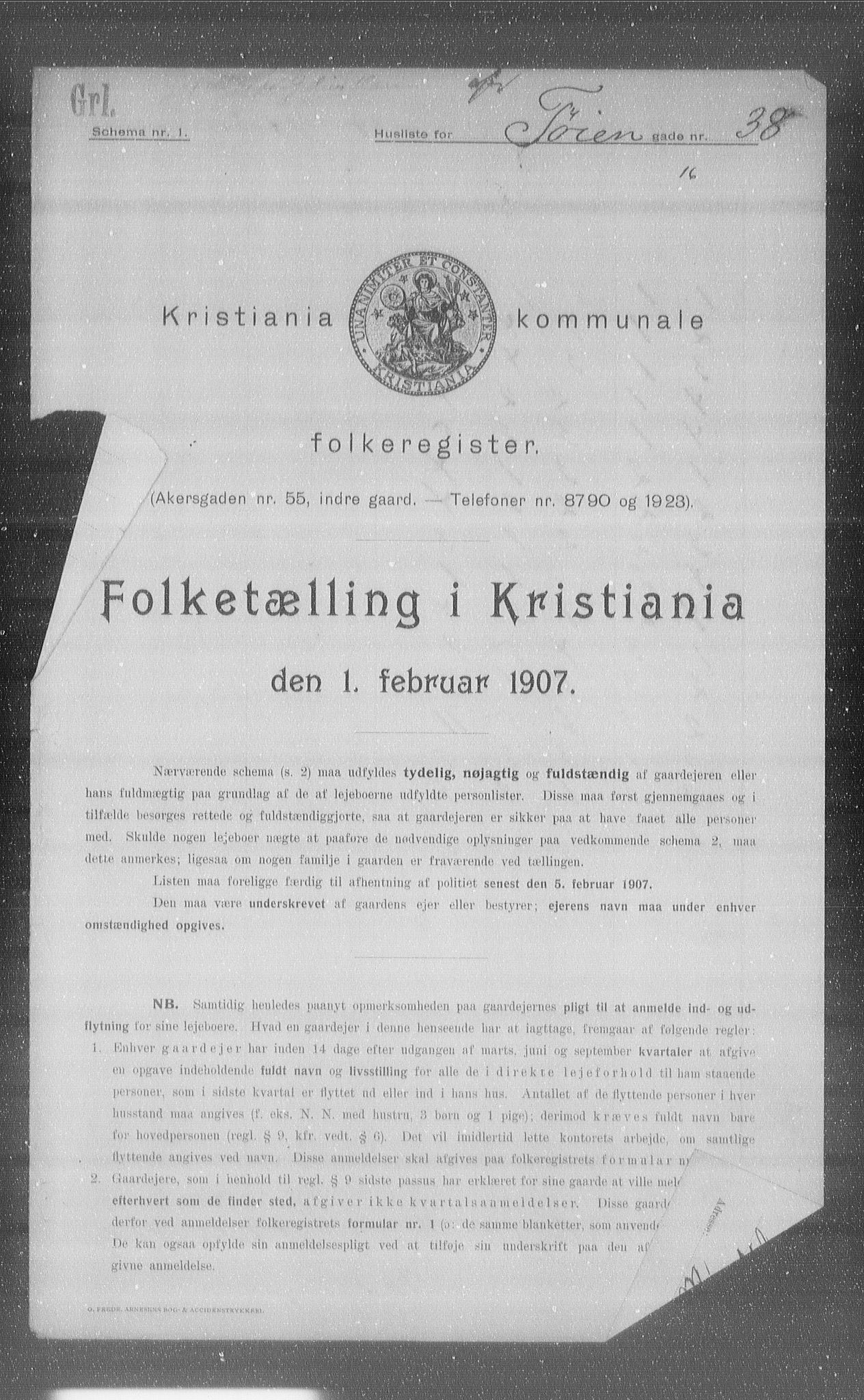 OBA, Kommunal folketelling 1.2.1907 for Kristiania kjøpstad, 1907, s. 60196