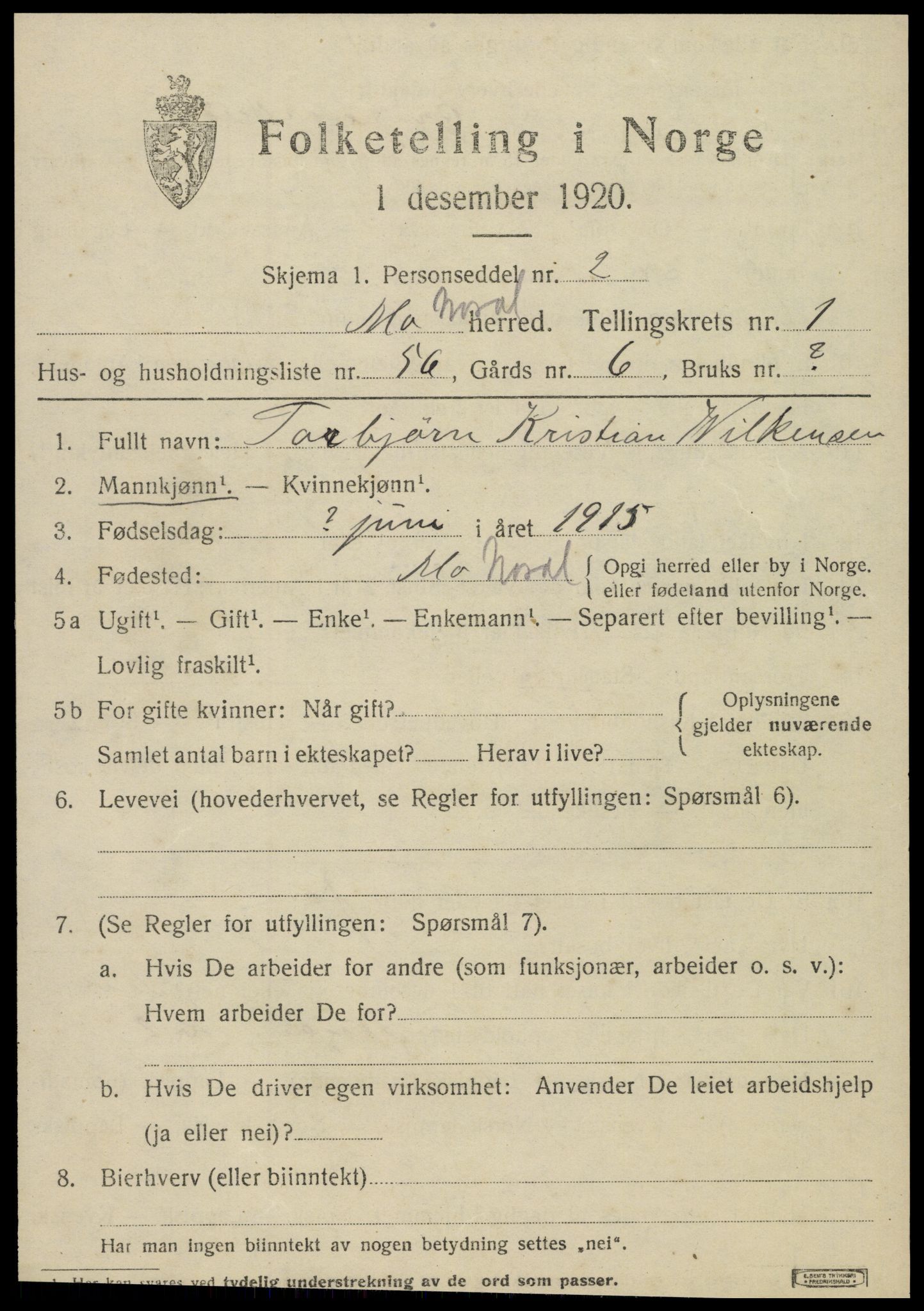 SAT, Folketelling 1920 for 1833 Mo herred, 1920, s. 2619