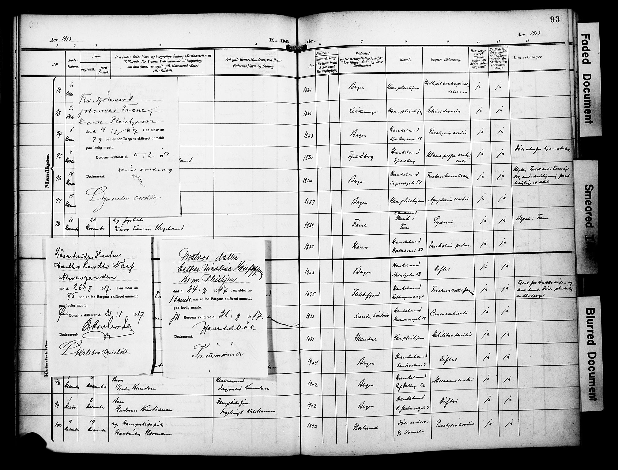 Bergen kommunale pleiehjem - stiftelsespresten, AV/SAB-A-100281: Ministerialbok nr. A 6, 1908-1920, s. 93