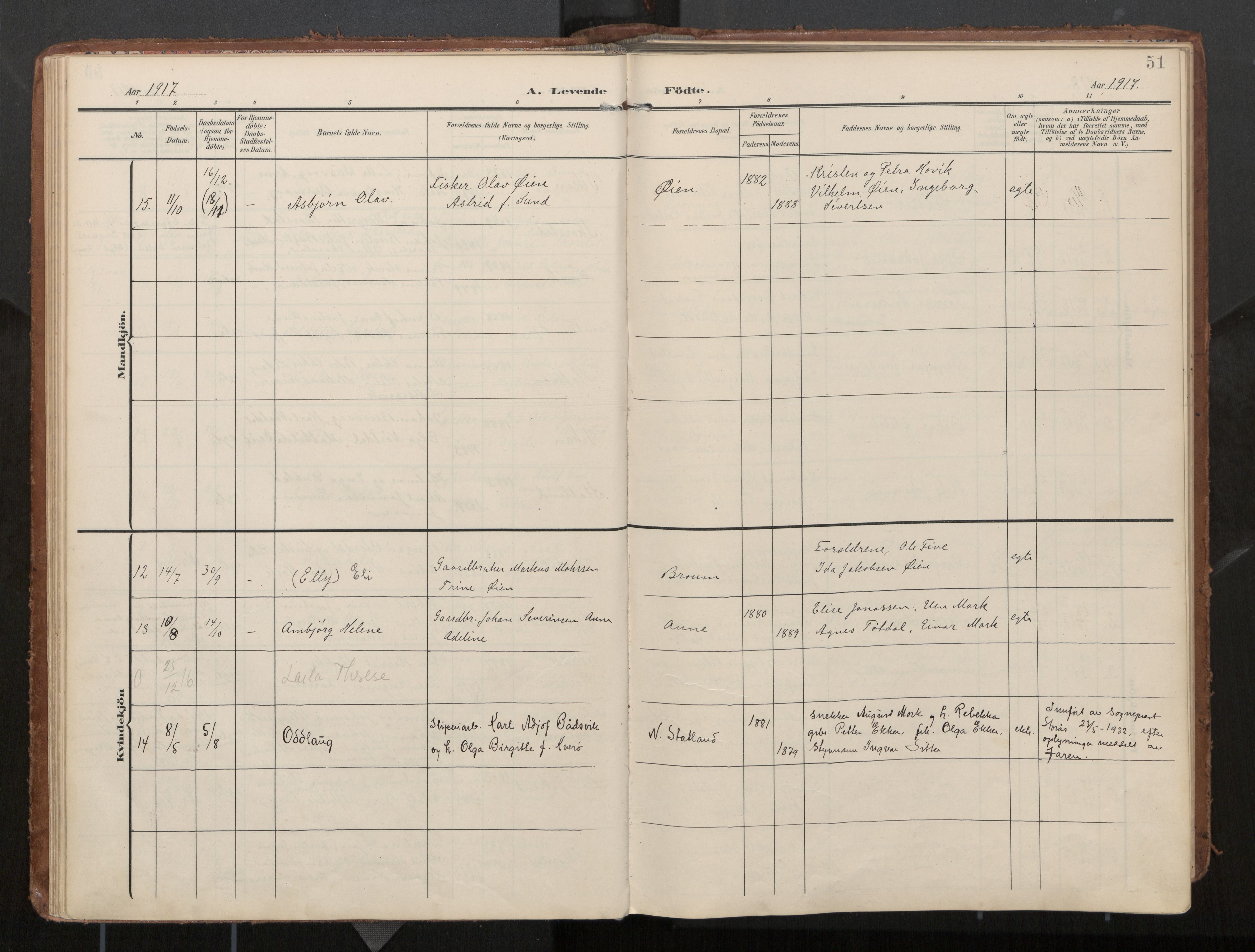 Ministerialprotokoller, klokkerbøker og fødselsregistre - Nord-Trøndelag, SAT/A-1458/774/L0629: Ministerialbok, 1904-1926, s. 51