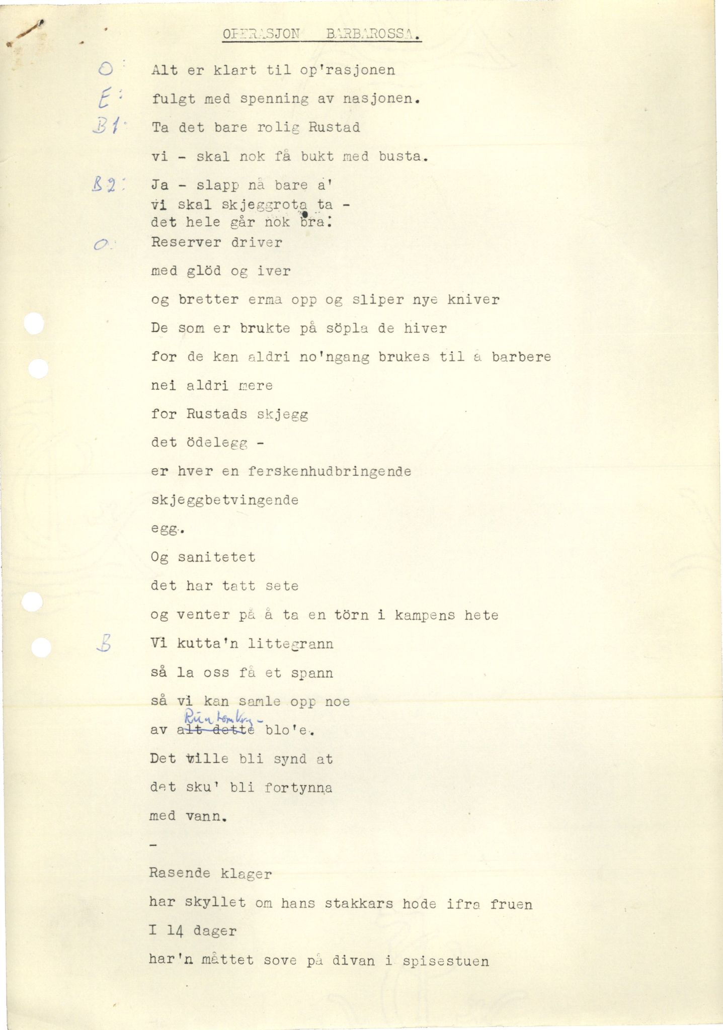 Otto Nielsen, TRKO/PA-1176/F/L0002/0089: Egne viser K-Å / Operasjon Barbarossa, 1952
