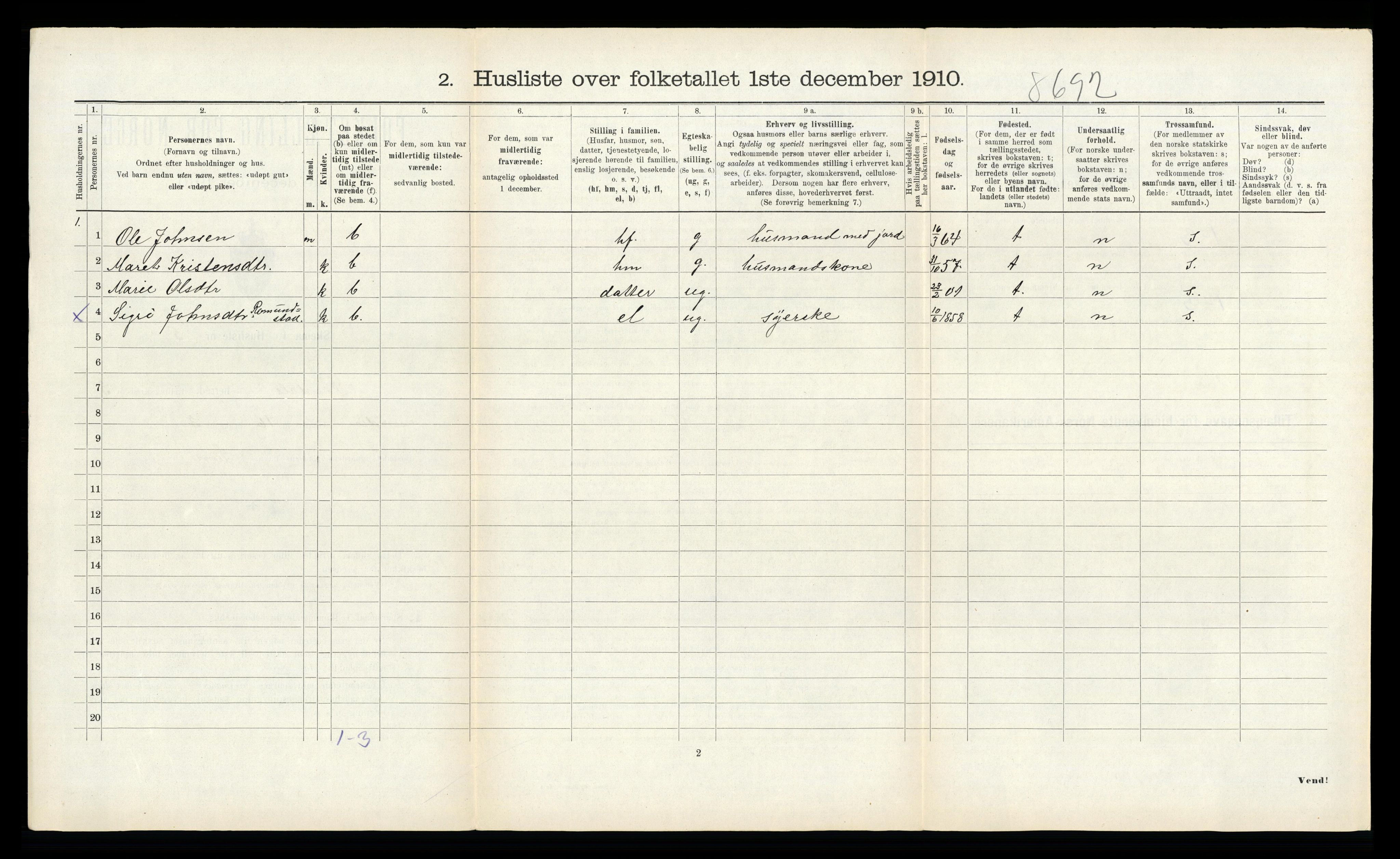 RA, Folketelling 1910 for 1567 Rindal herred, 1910, s. 184