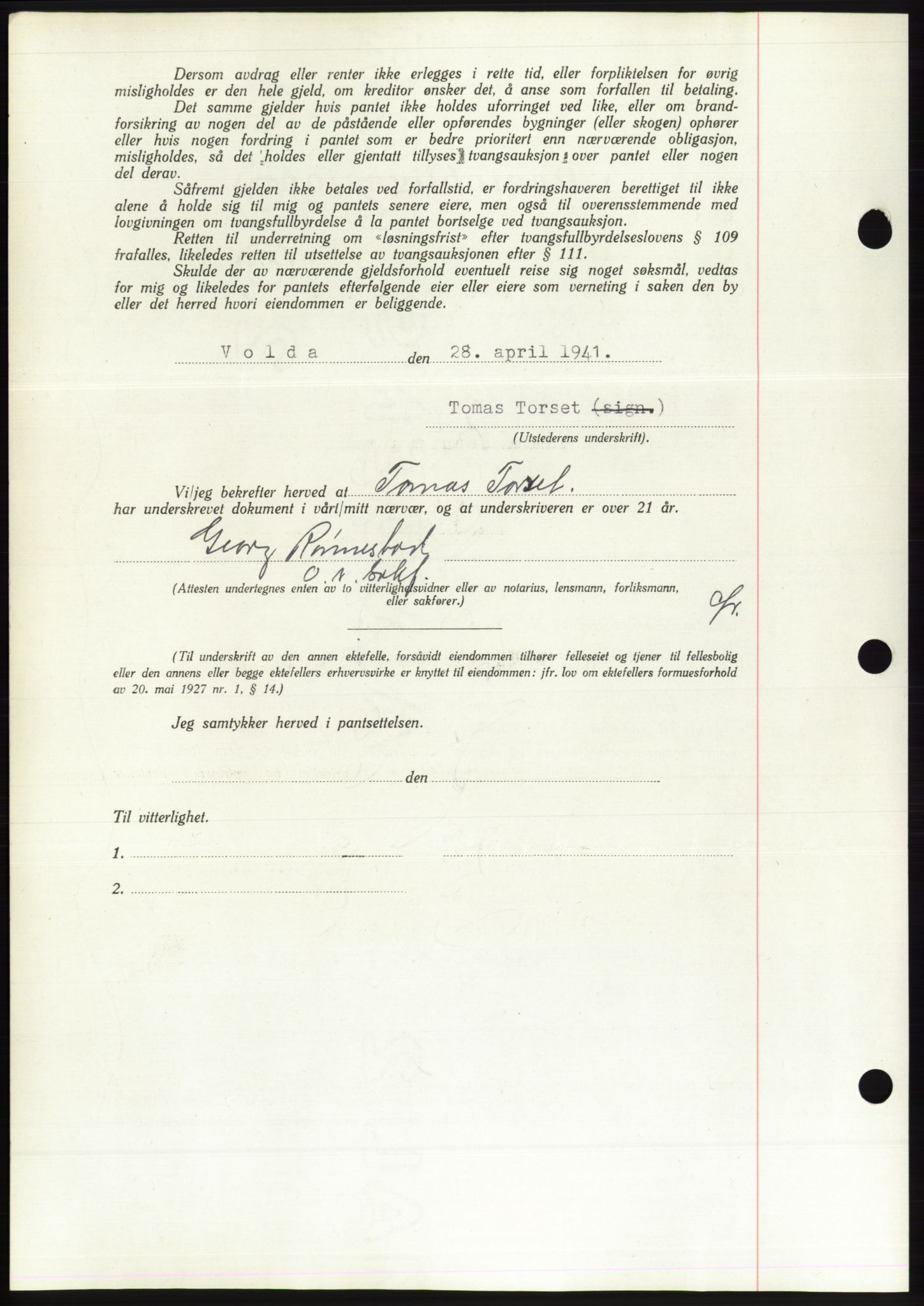 Søre Sunnmøre sorenskriveri, AV/SAT-A-4122/1/2/2C/L0071: Pantebok nr. 65, 1941-1941, Dagboknr: 423/1941