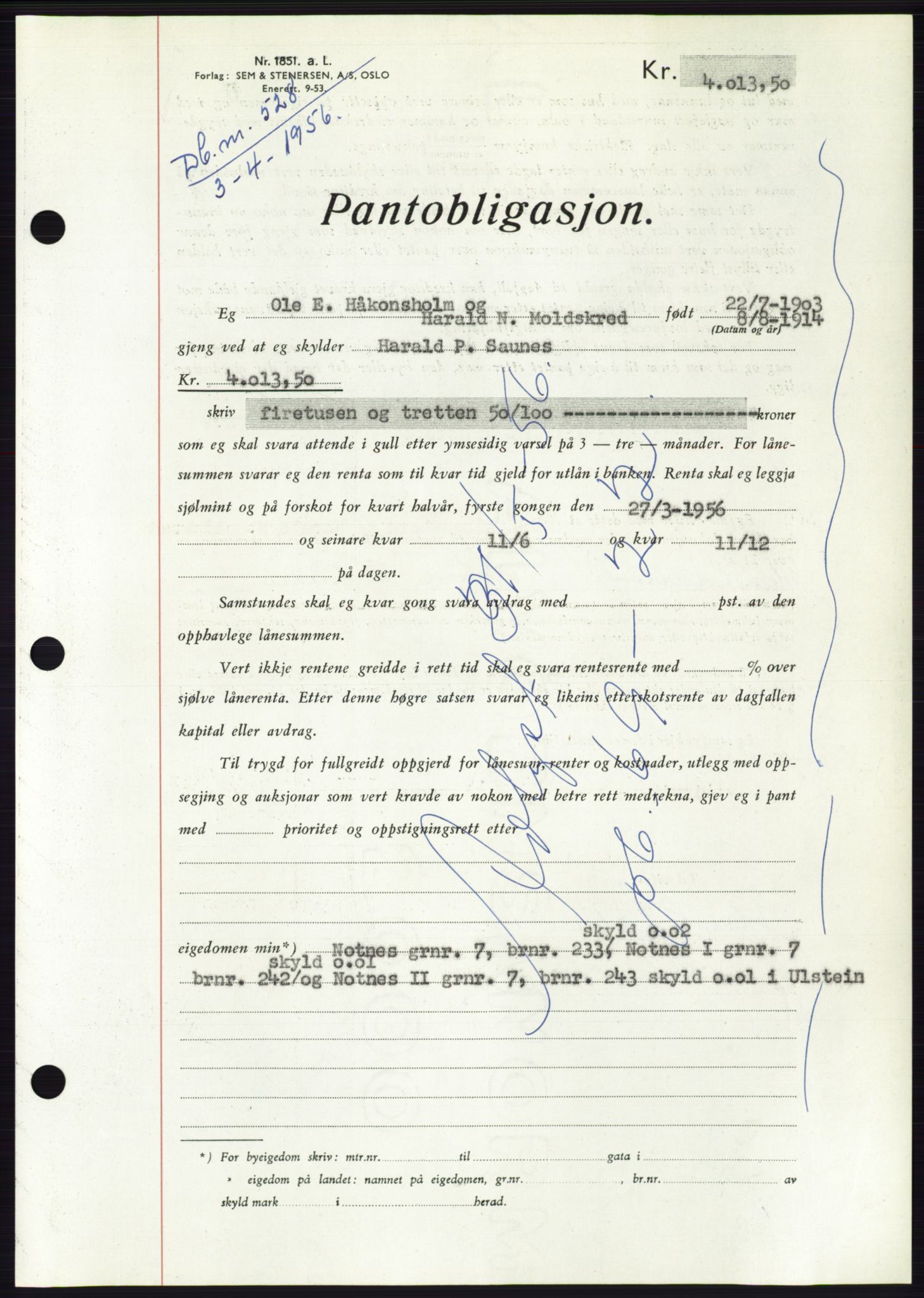 Søre Sunnmøre sorenskriveri, SAT/A-4122/1/2/2C/L0128: Pantebok nr. 16B, 1956-1956, Dagboknr: 528/1956