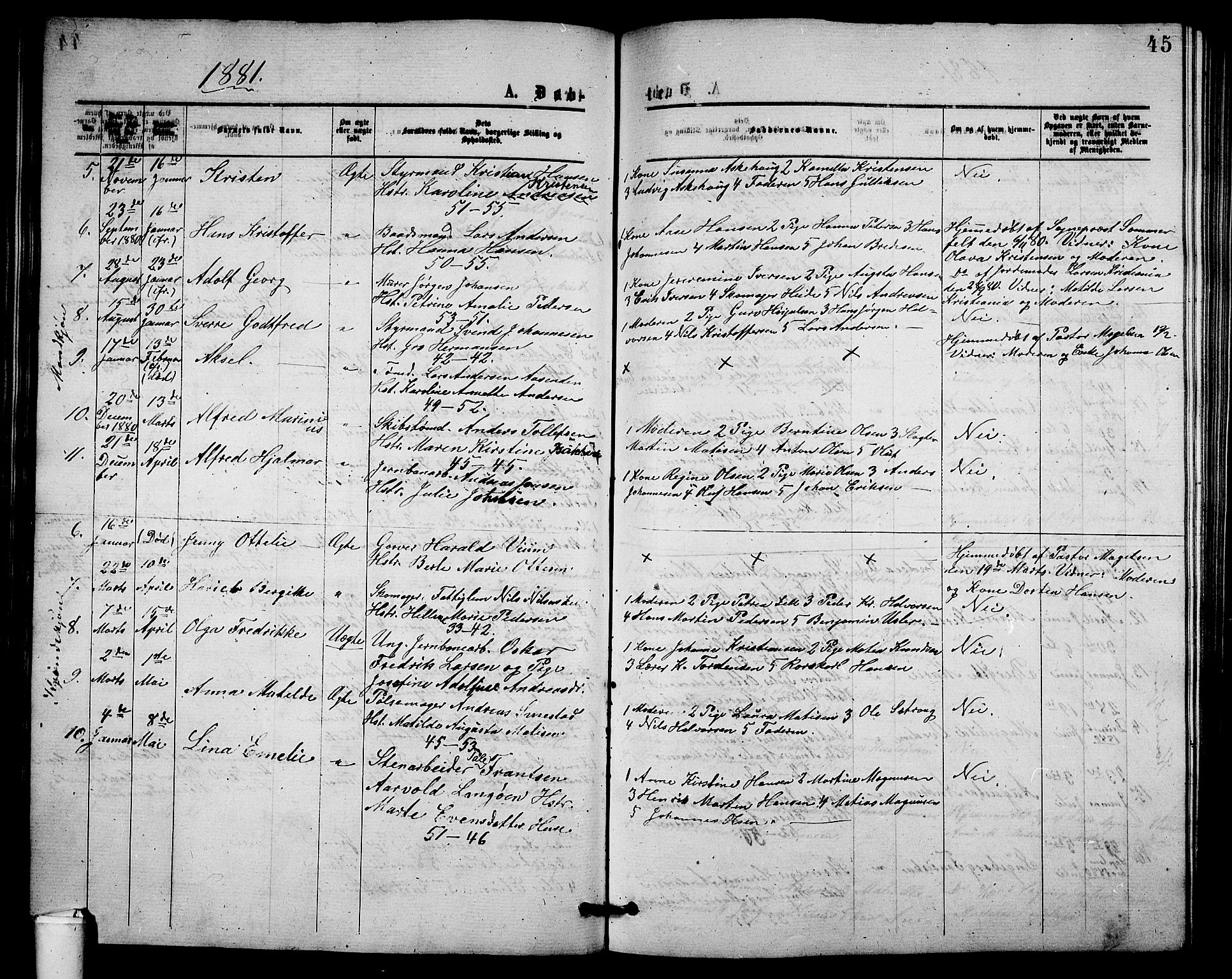 Holmestrand kirkebøker, AV/SAKO-A-346/G/Ga/L0004: Klokkerbok nr. 4, 1874-1888, s. 45