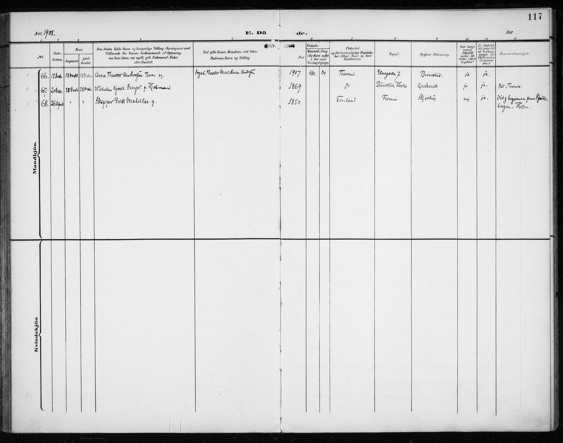 Tromsø sokneprestkontor/stiftsprosti/domprosti, SATØ/S-1343/G/Ga/L0018kirke: Ministerialbok nr. 18, 1907-1917, s. 117