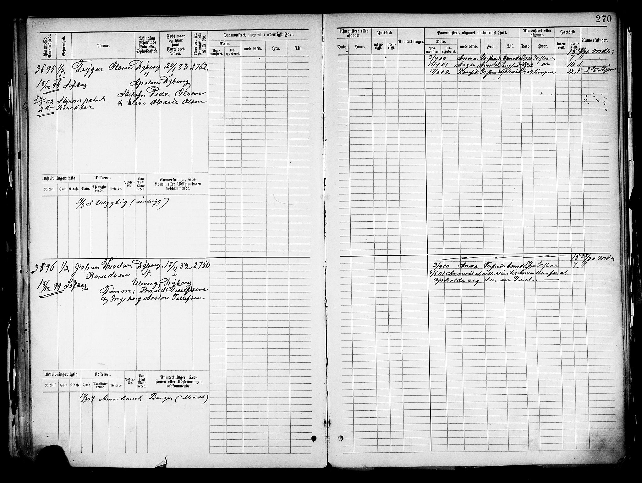 Tvedestrand mønstringskrets, SAK/2031-0011/F/Fb/L0019: Hovedrulle nr 3057-3818, U-35, 1892-1906, s. 278