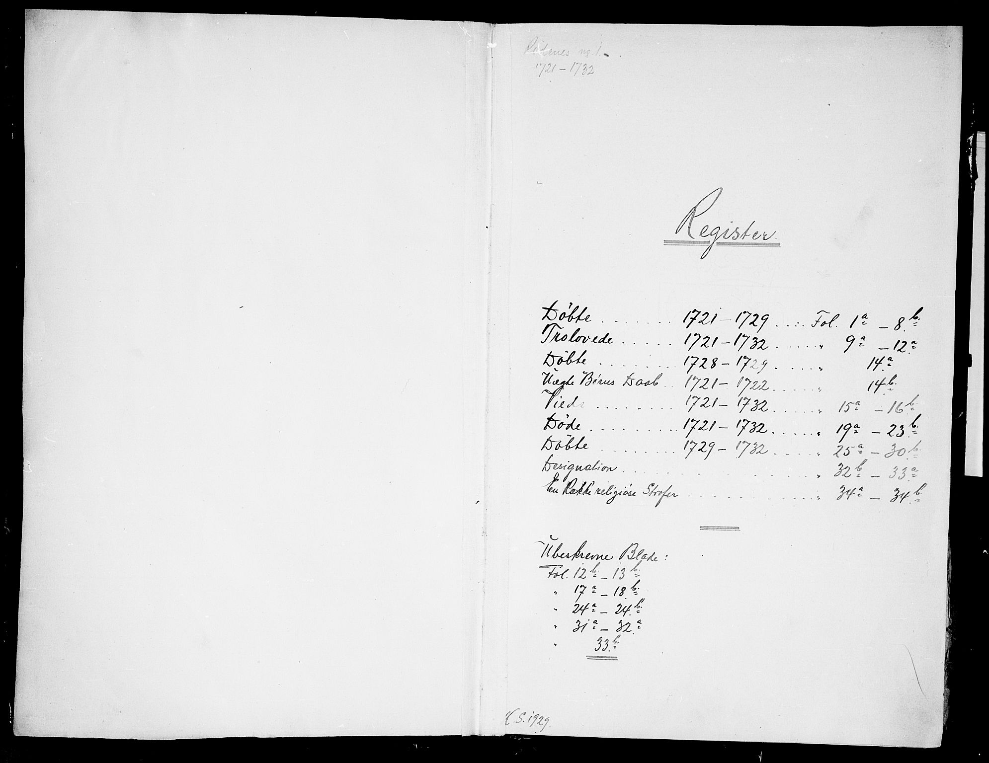 Rødenes prestekontor Kirkebøker, AV/SAO-A-2005/F/Fa/L0001: Ministerialbok nr.  I 1, 1721-1732