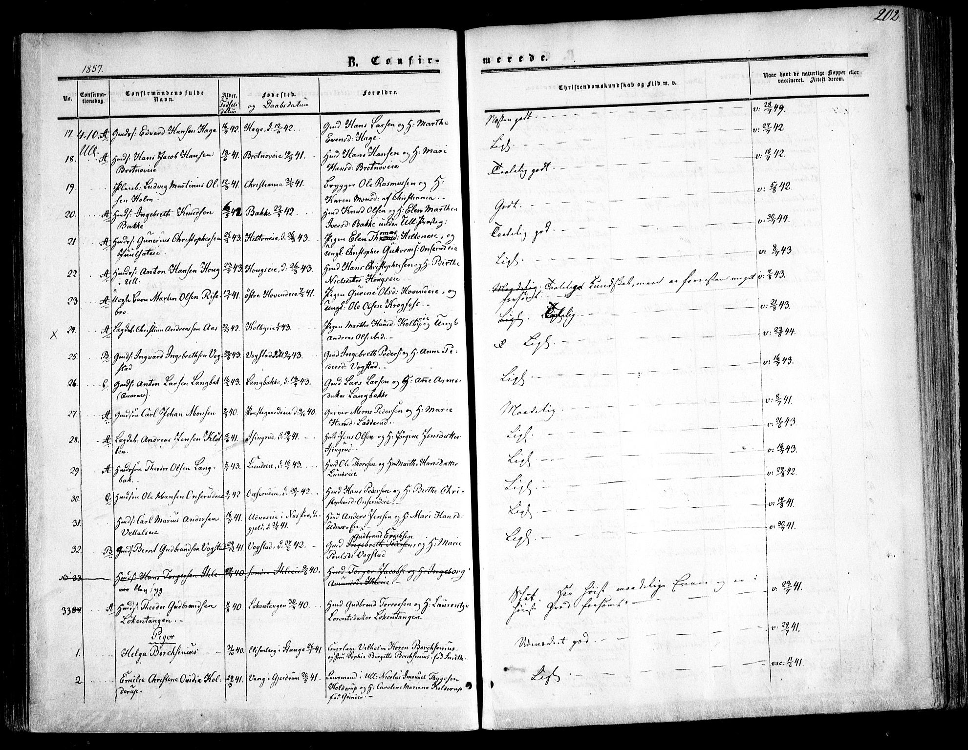 Ullensaker prestekontor Kirkebøker, AV/SAO-A-10236a/F/Fa/L0015.a: Ministerialbok nr. I 15A, 1851-1862, s. 202