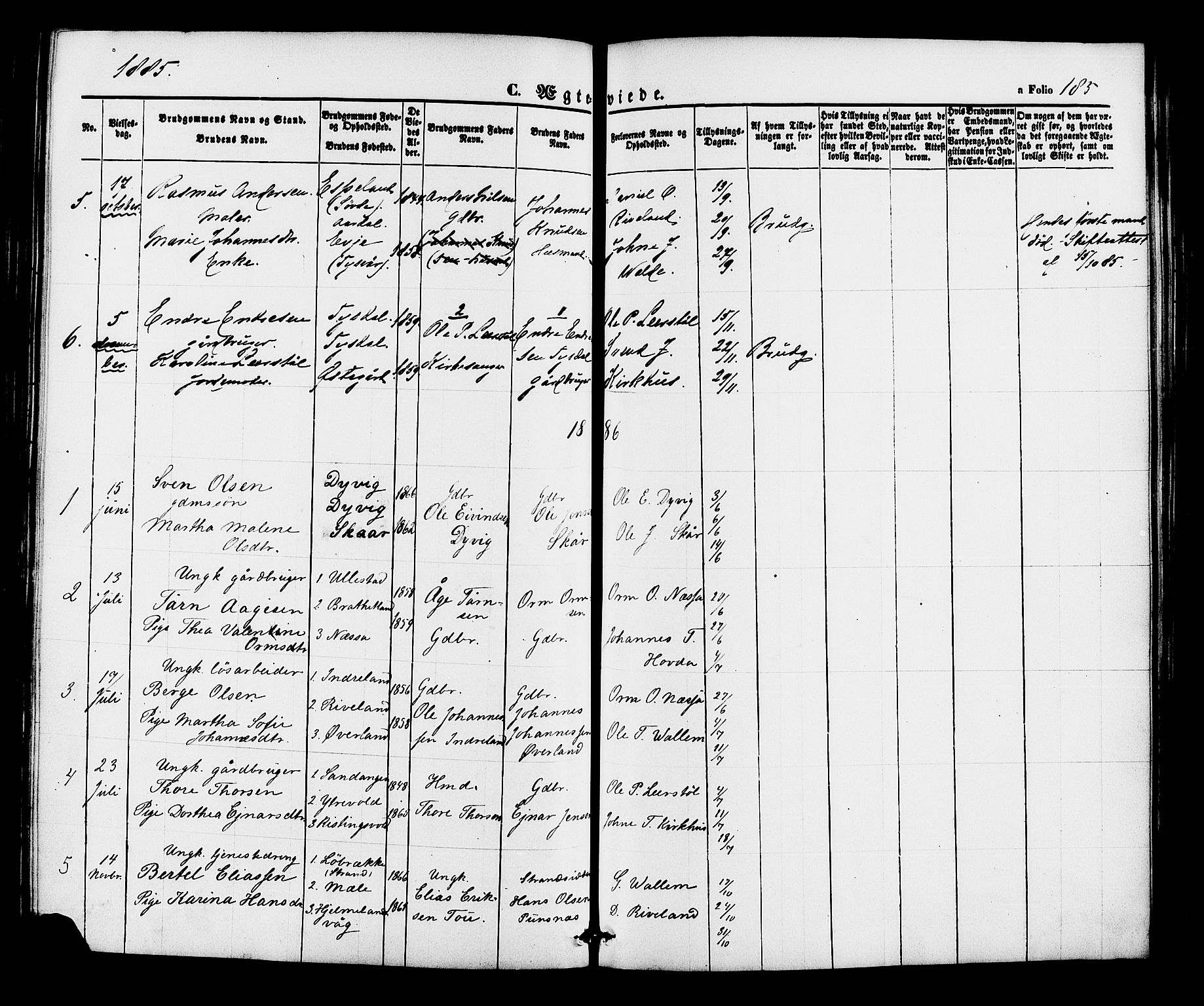 Hjelmeland sokneprestkontor, SAST/A-101843/01/IV/L0012: Ministerialbok nr. A 12, 1862-1886, s. 185