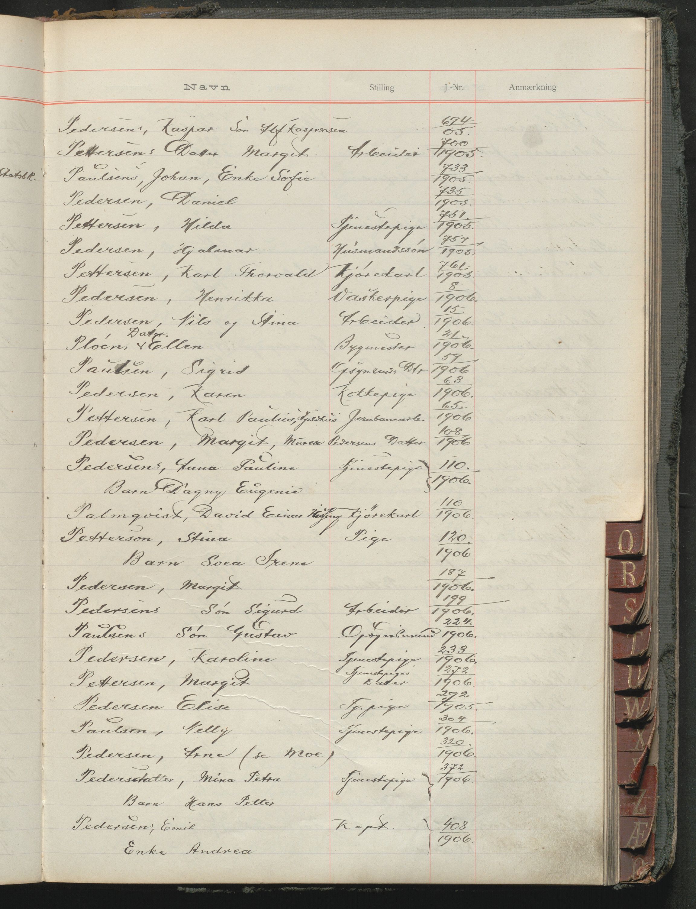 Fattigvesenet, OBA/A-20045/Fr/L0003: Klientregister, 1901-1908, s. 182