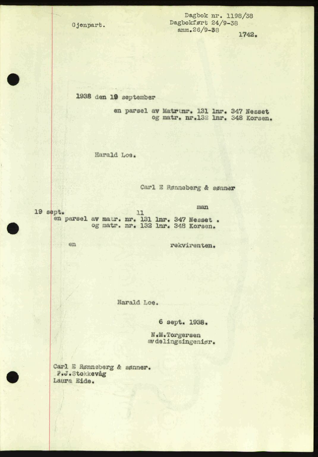 Ålesund byfogd, AV/SAT-A-4384: Pantebok nr. 34 II, 1938-1940, Dagboknr: 1198/1938