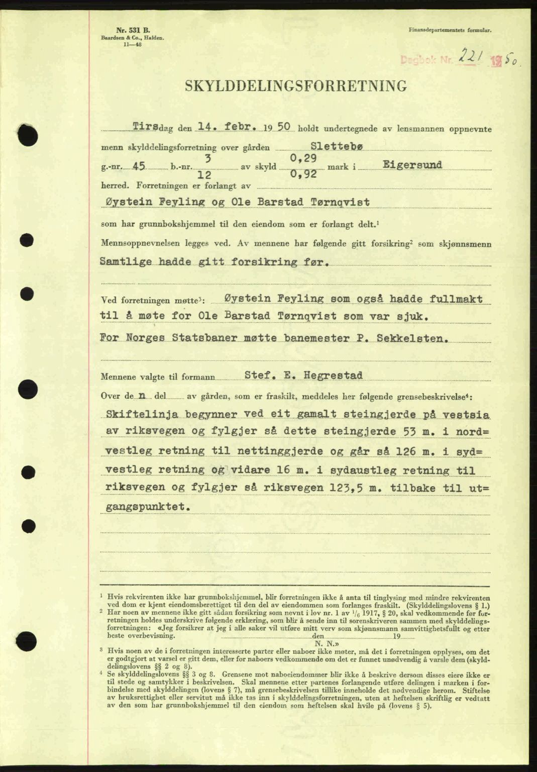 Dalane sorenskriveri, SAST/A-100309/02/G/Gb/L0054: Pantebok nr. A14, 1949-1950, Dagboknr: 221/1950