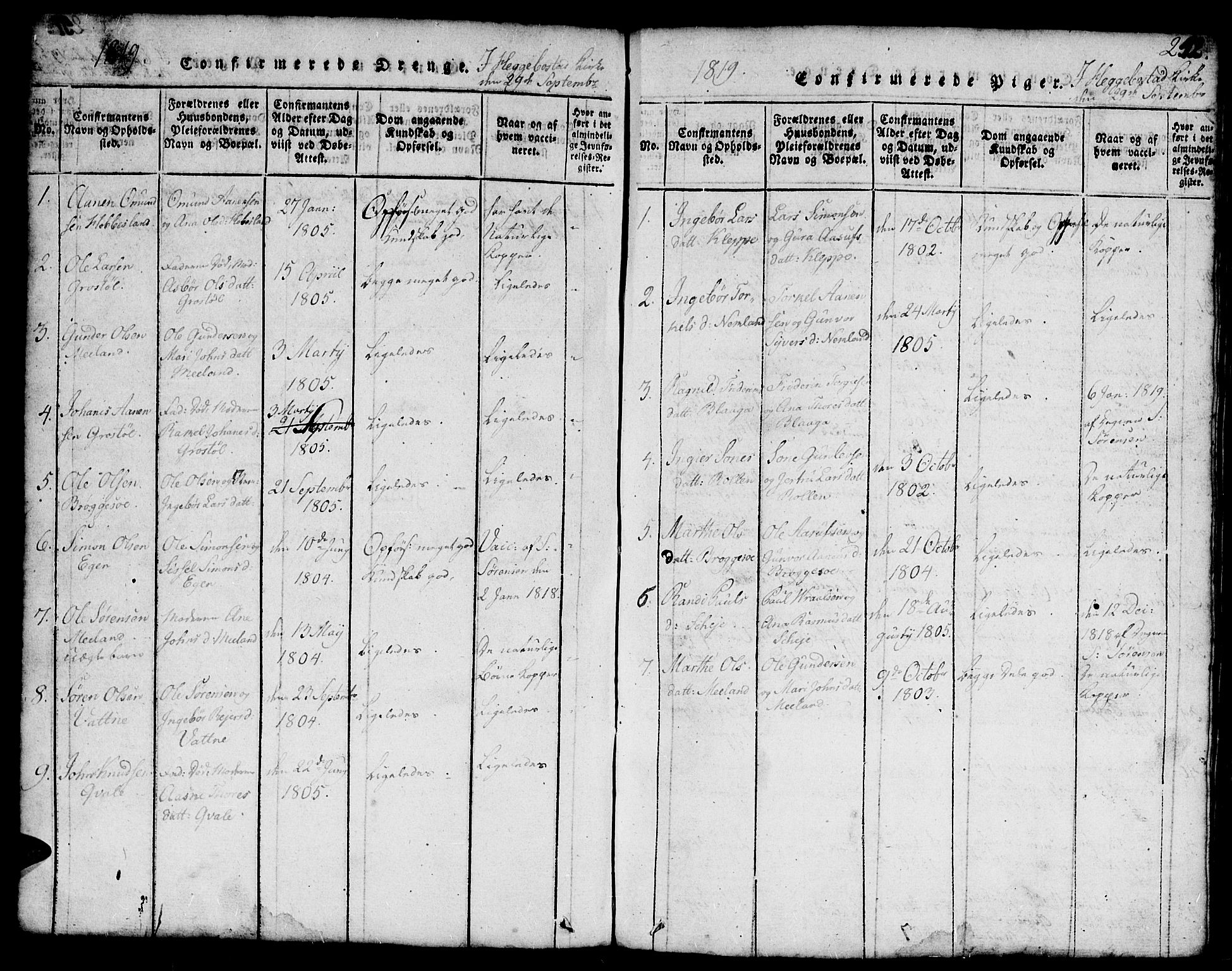 Hægebostad sokneprestkontor, SAK/1111-0024/F/Fb/Fbb/L0001: Klokkerbok nr. B 1, 1816-1850, s. 242