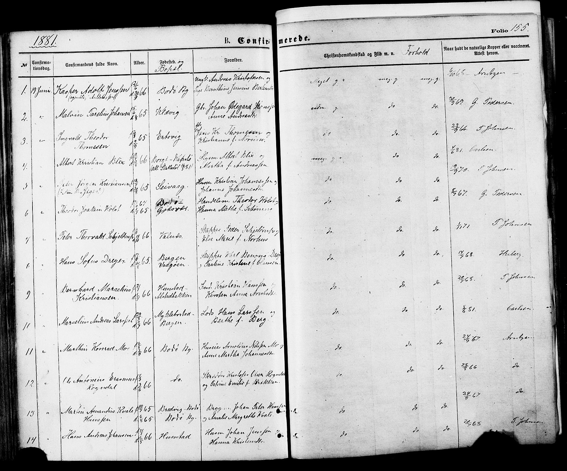 Ministerialprotokoller, klokkerbøker og fødselsregistre - Nordland, AV/SAT-A-1459/801/L0009: Ministerialbok nr. 801A09, 1876-1883, s. 155