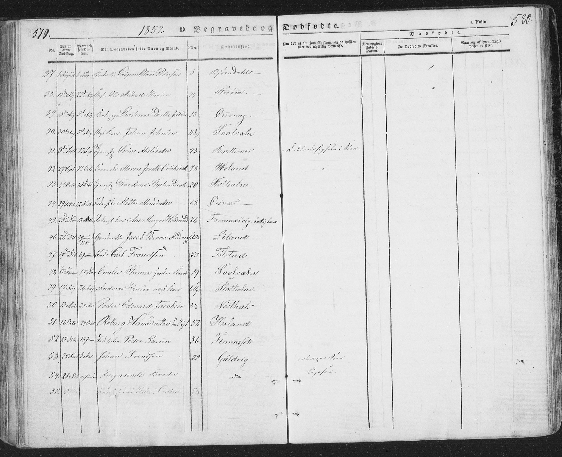 Ministerialprotokoller, klokkerbøker og fødselsregistre - Nordland, AV/SAT-A-1459/874/L1072: Klokkerbok nr. 874C01, 1843-1859, s. 579-580