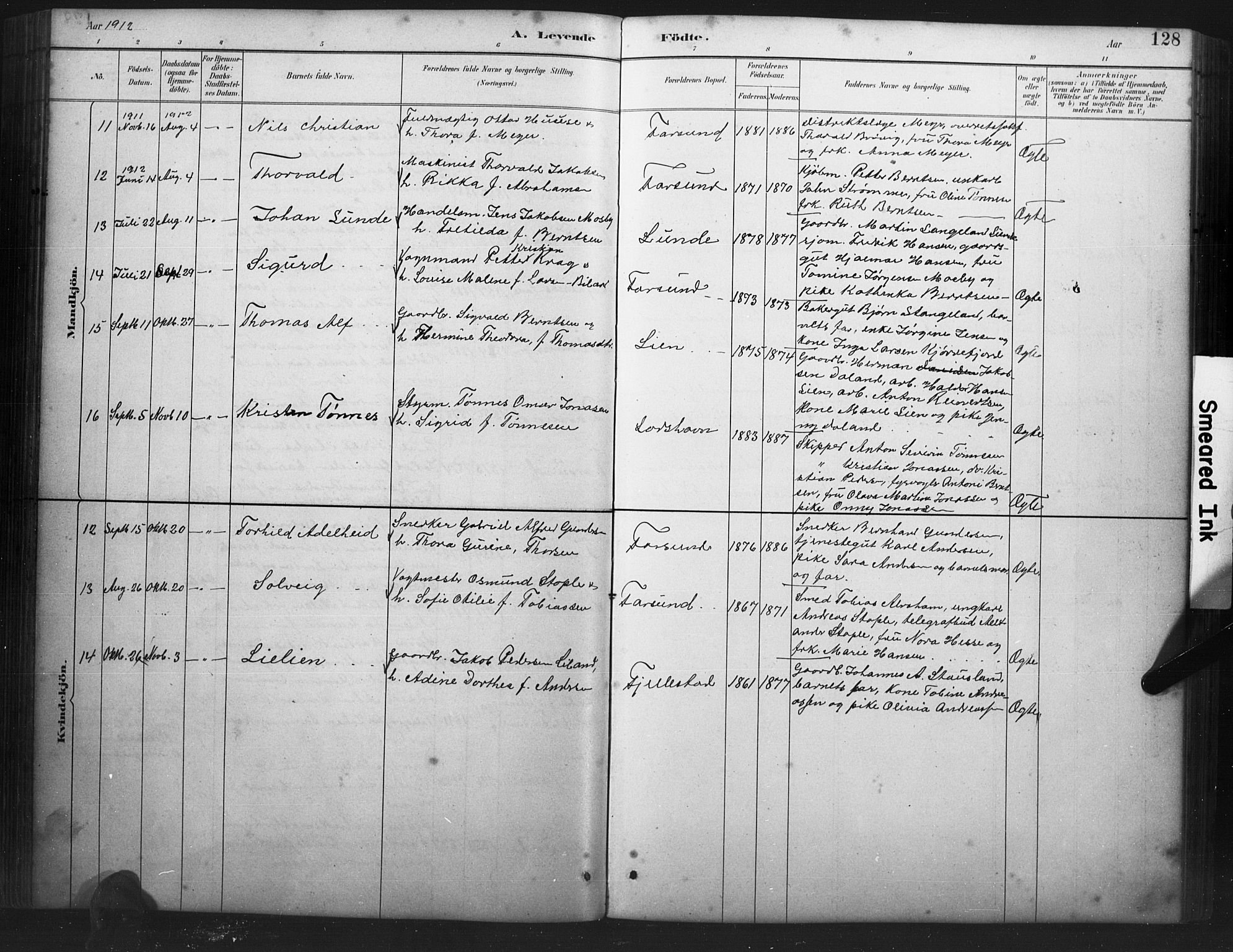 Farsund sokneprestkontor, AV/SAK-1111-0009/F/Fb/L0001: Klokkerbok nr. B 1, 1886-1931, s. 128