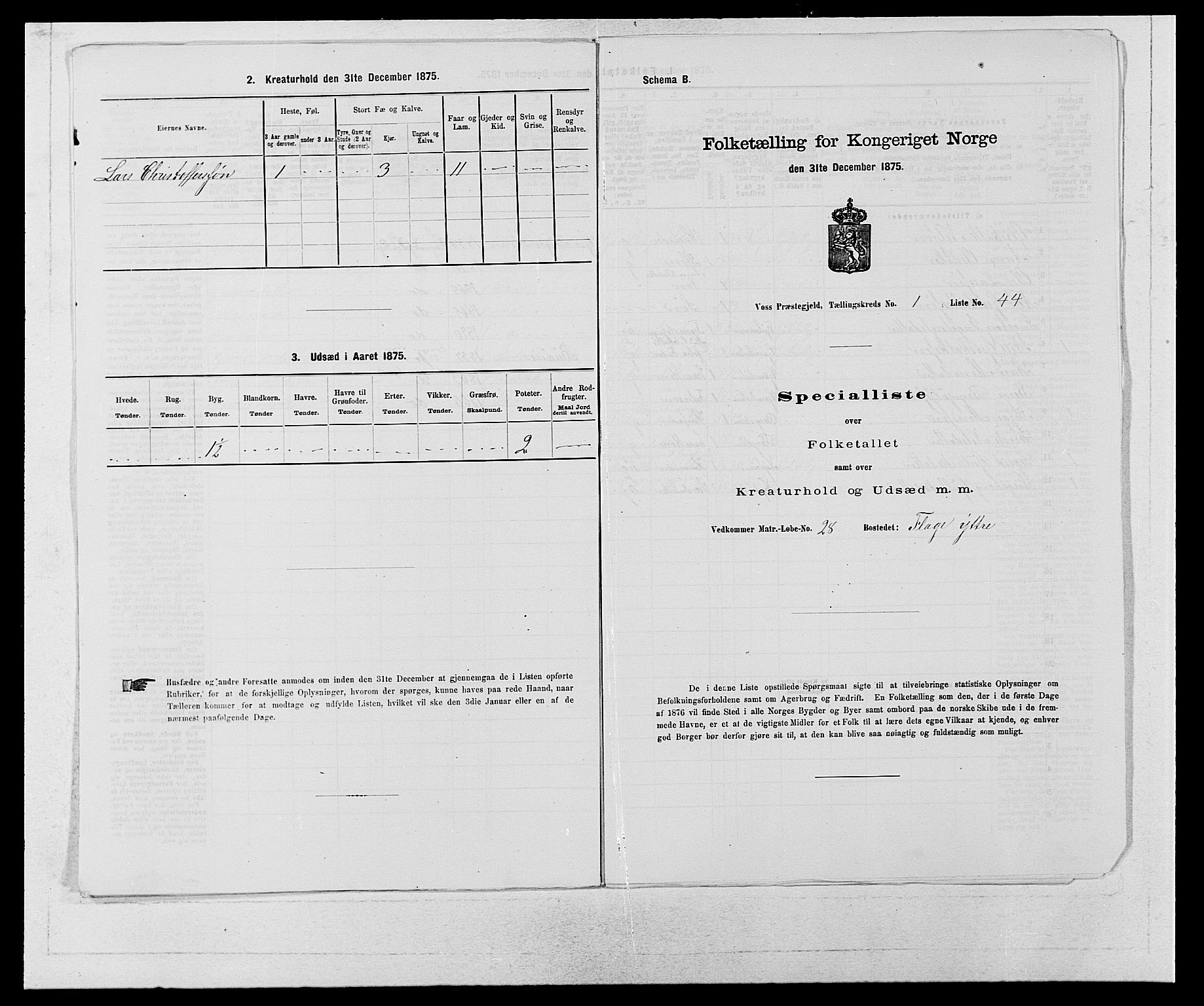 SAB, Folketelling 1875 for 1235P Voss prestegjeld, 1875, s. 135