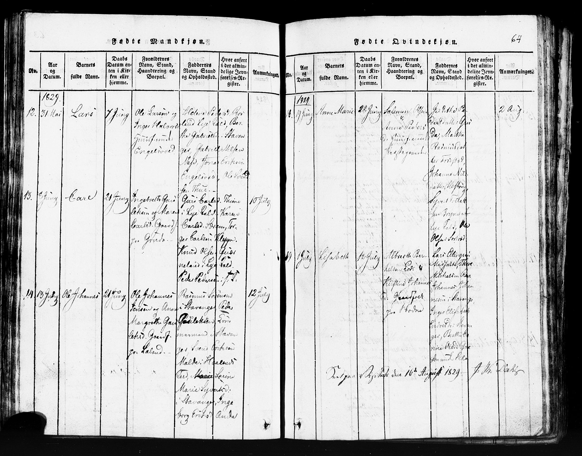 Klepp sokneprestkontor, SAST/A-101803/001/3/30BB/L0001: Klokkerbok nr.  B 1, 1816-1859, s. 64