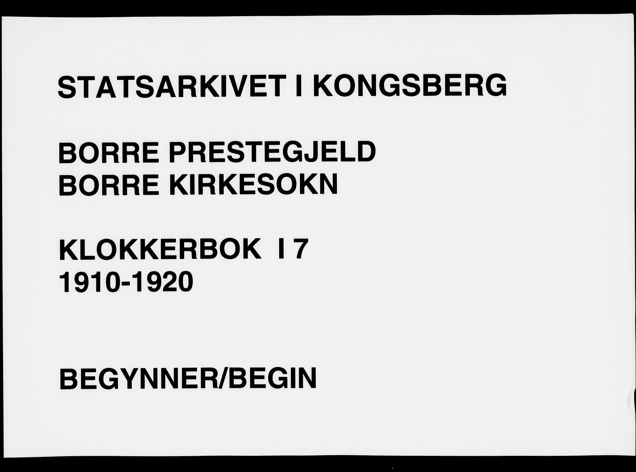 Borre kirkebøker, AV/SAKO-A-338/G/Ga/L0007: Klokkerbok nr. I 7, 1910-1920