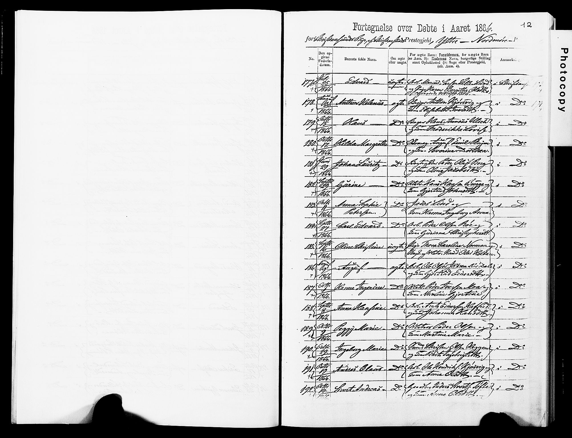 Ministerialprotokoller, klokkerbøker og fødselsregistre - Møre og Romsdal, AV/SAT-A-1454/572/L0857: Ministerialbok nr. 572D01, 1866-1872, s. 12